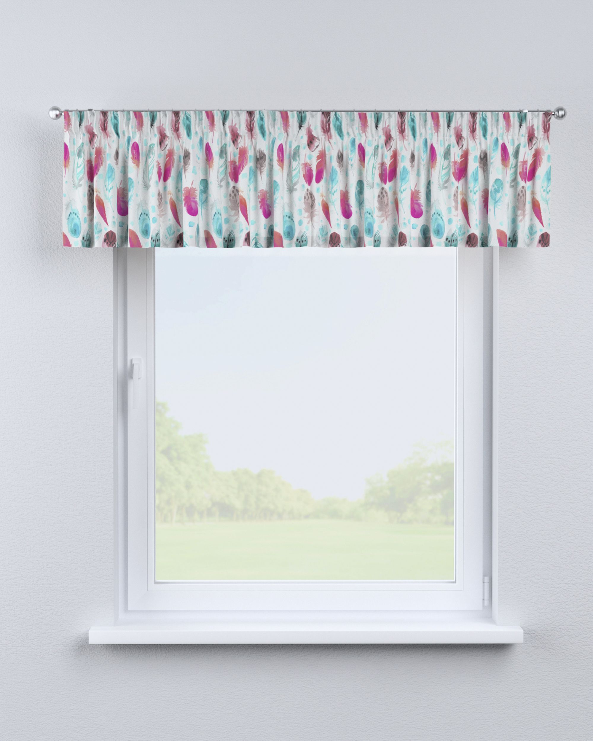 Cantonnière avec le ruban fronceur couleur bleu tissu à motifs (hover)