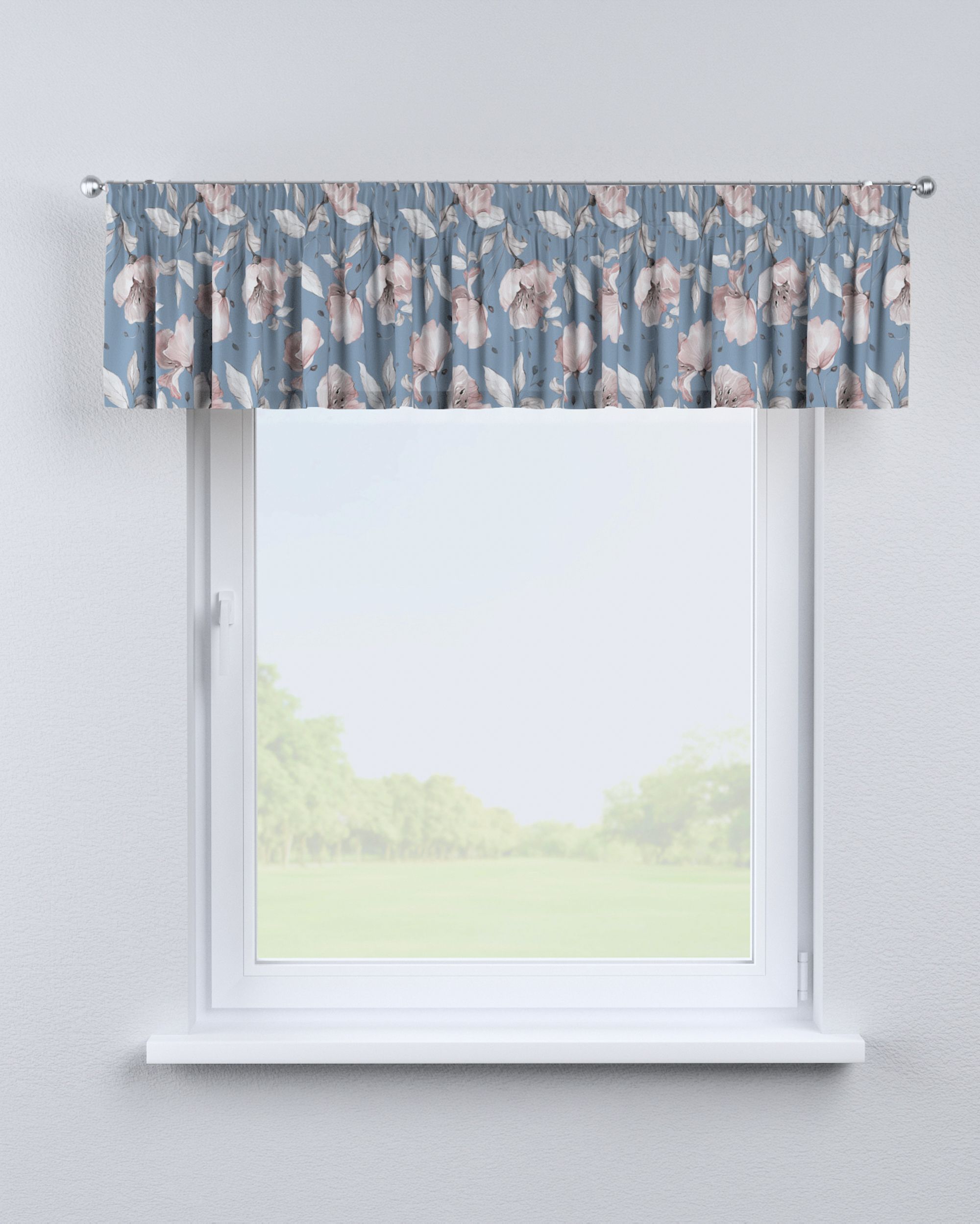 Cantonnière avec le ruban fronceur couleur bleu tissu à motifs (hover)