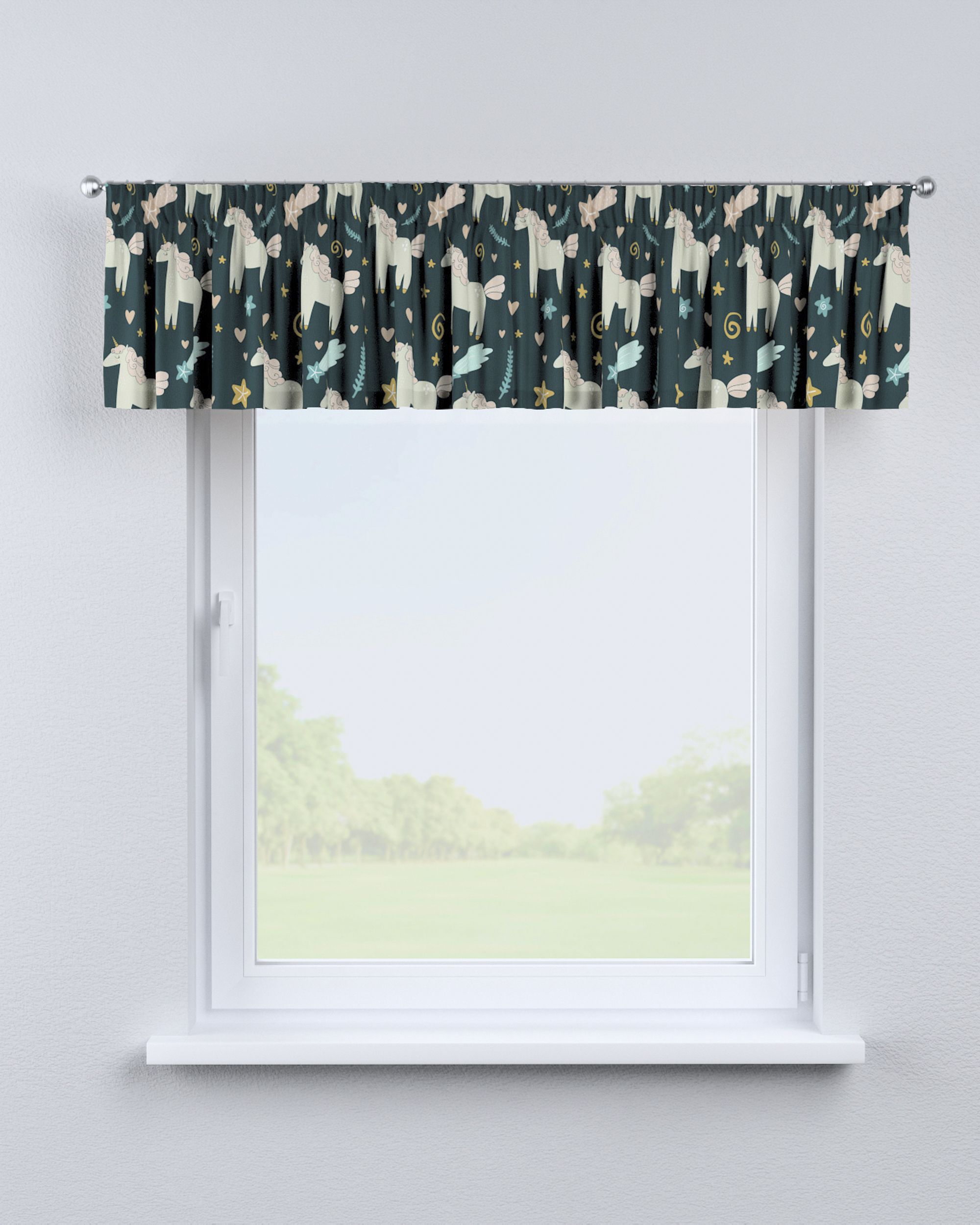 Cantonnière avec le ruban fronceur couleur marron tissu à motifs (hover)