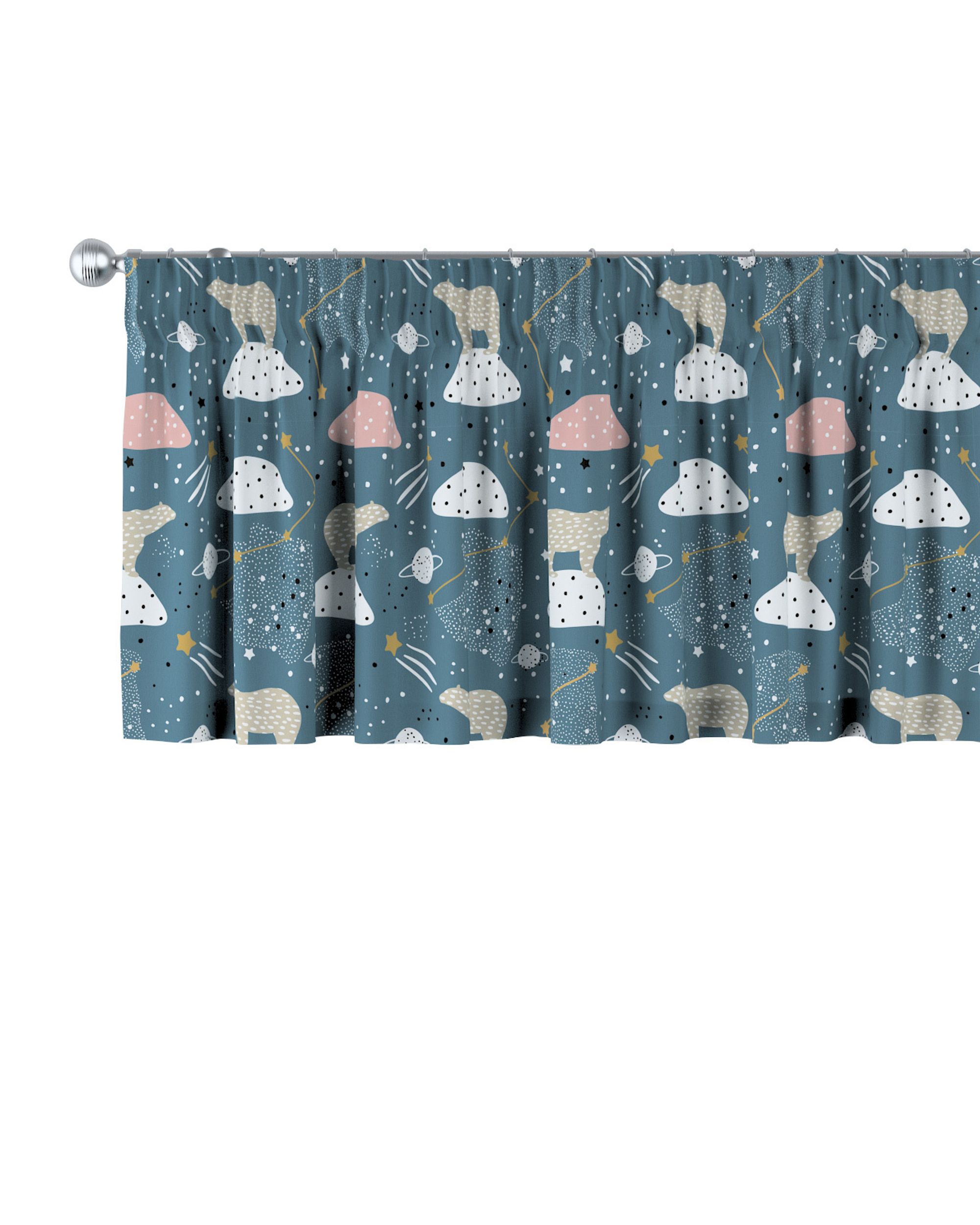 Cantonnière avec le ruban fronceur couleur bleu tissu à motifs