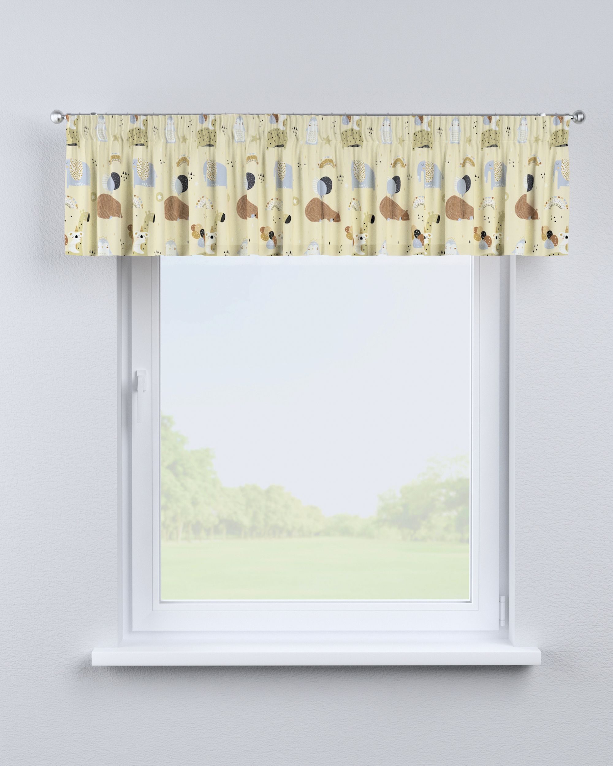Cantonnière avec le ruban fronceur couleur beige tissu à motifs (hover)