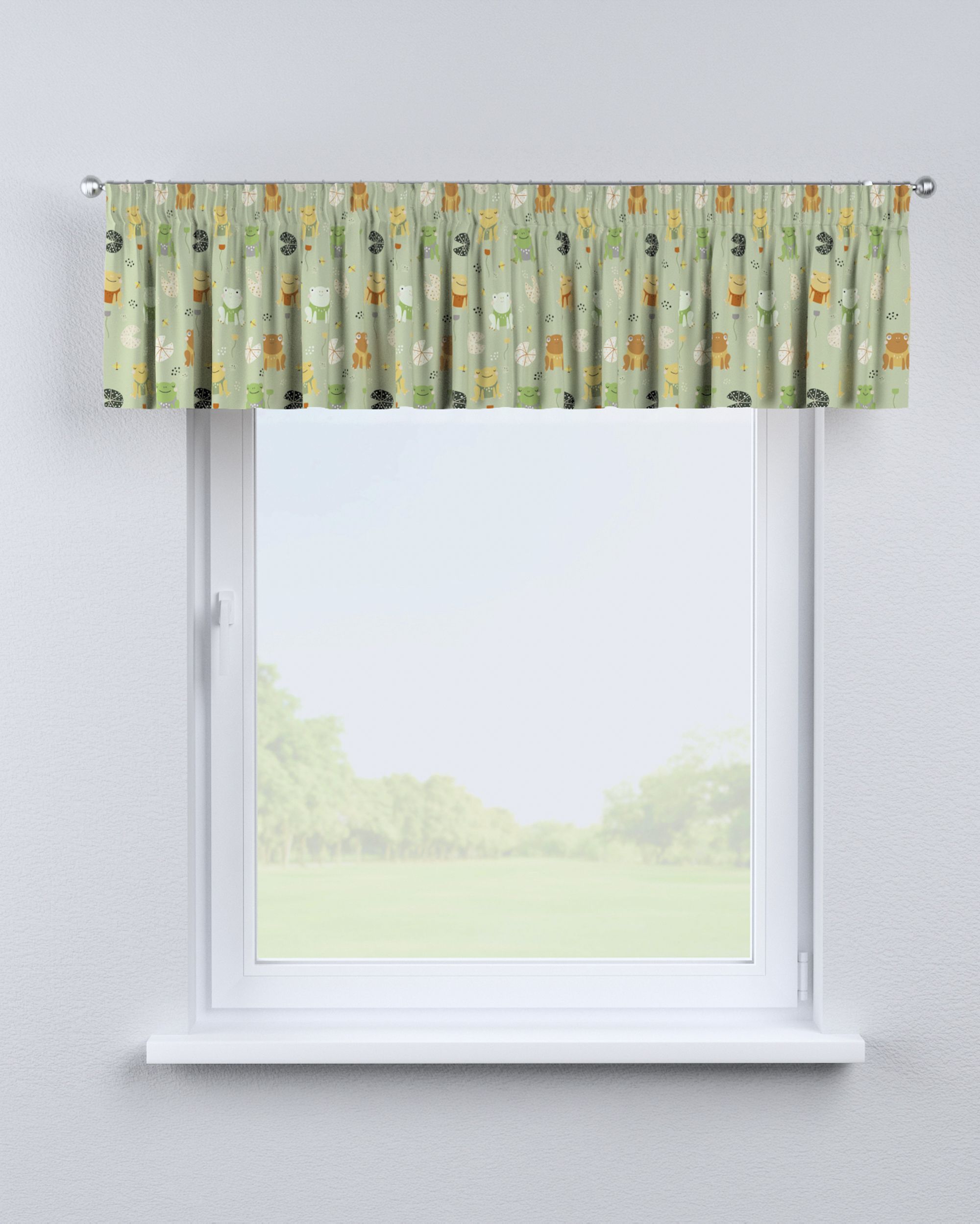Cantonnière avec le ruban fronceur couleur vert tissu à motifs (hover)