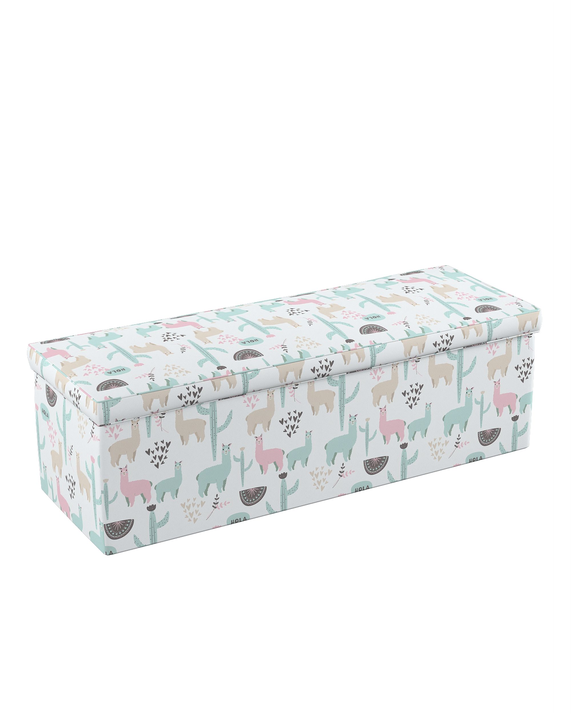 Coffre rembourré couleur vert tissu à motifs