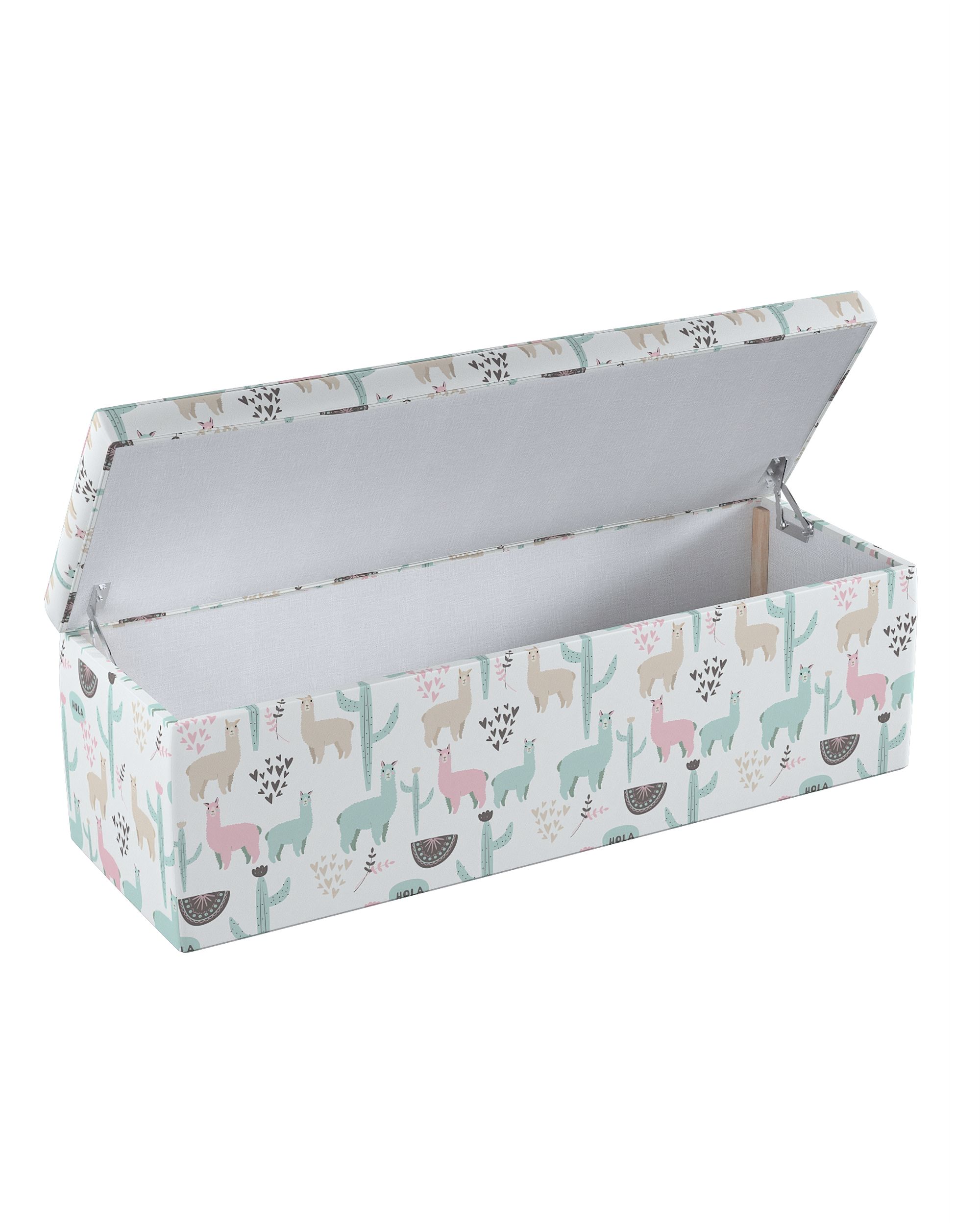 Coffre rembourré couleur vert tissu à motifs (hover)