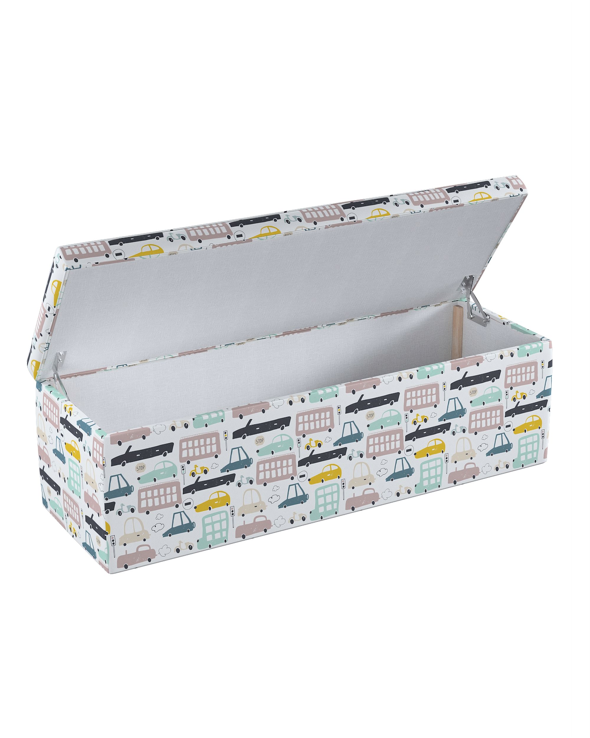 Coffre rembourré couleur beige tissu à motifs (hover)