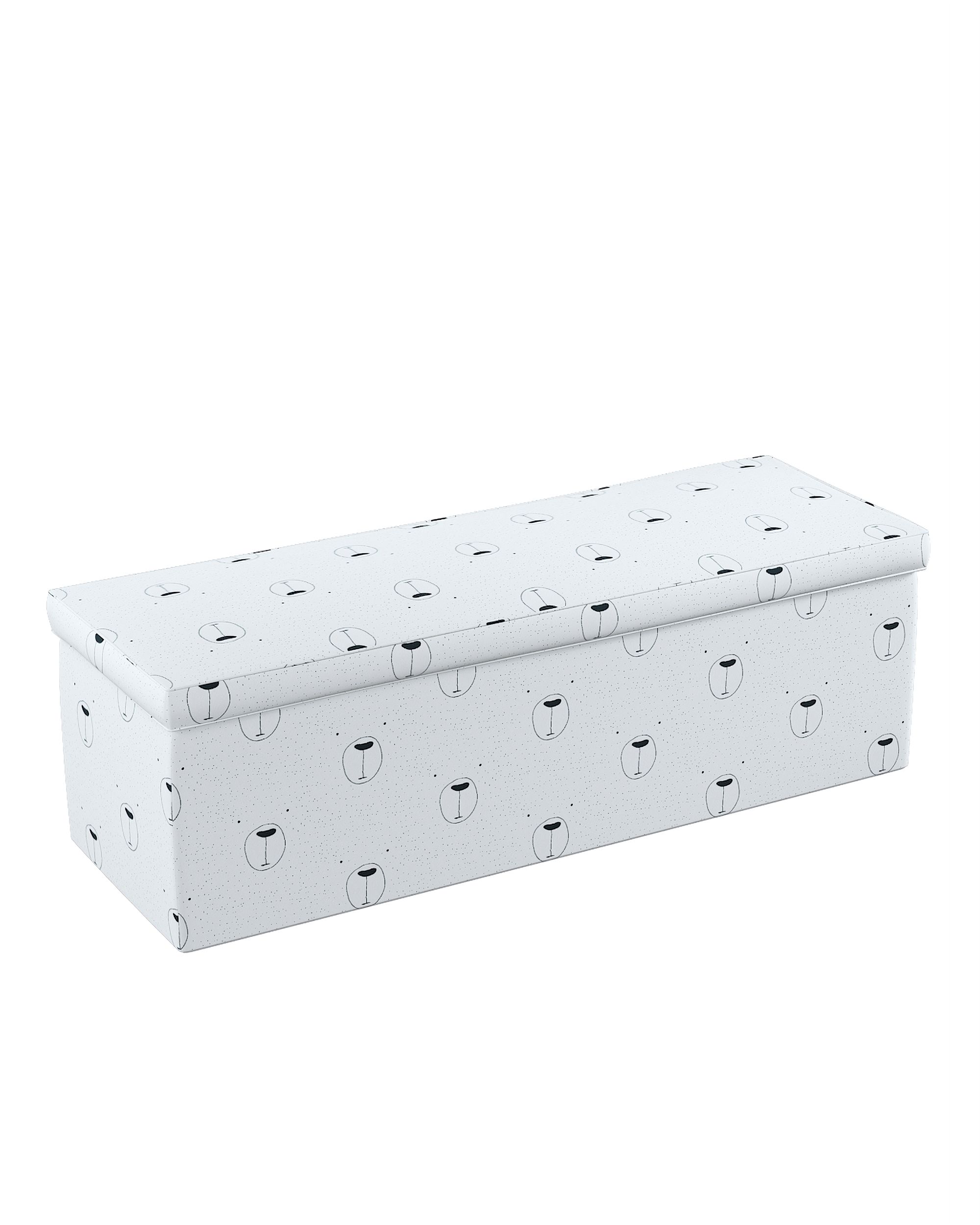 Coffre rembourré couleur blanc tissu à motifs