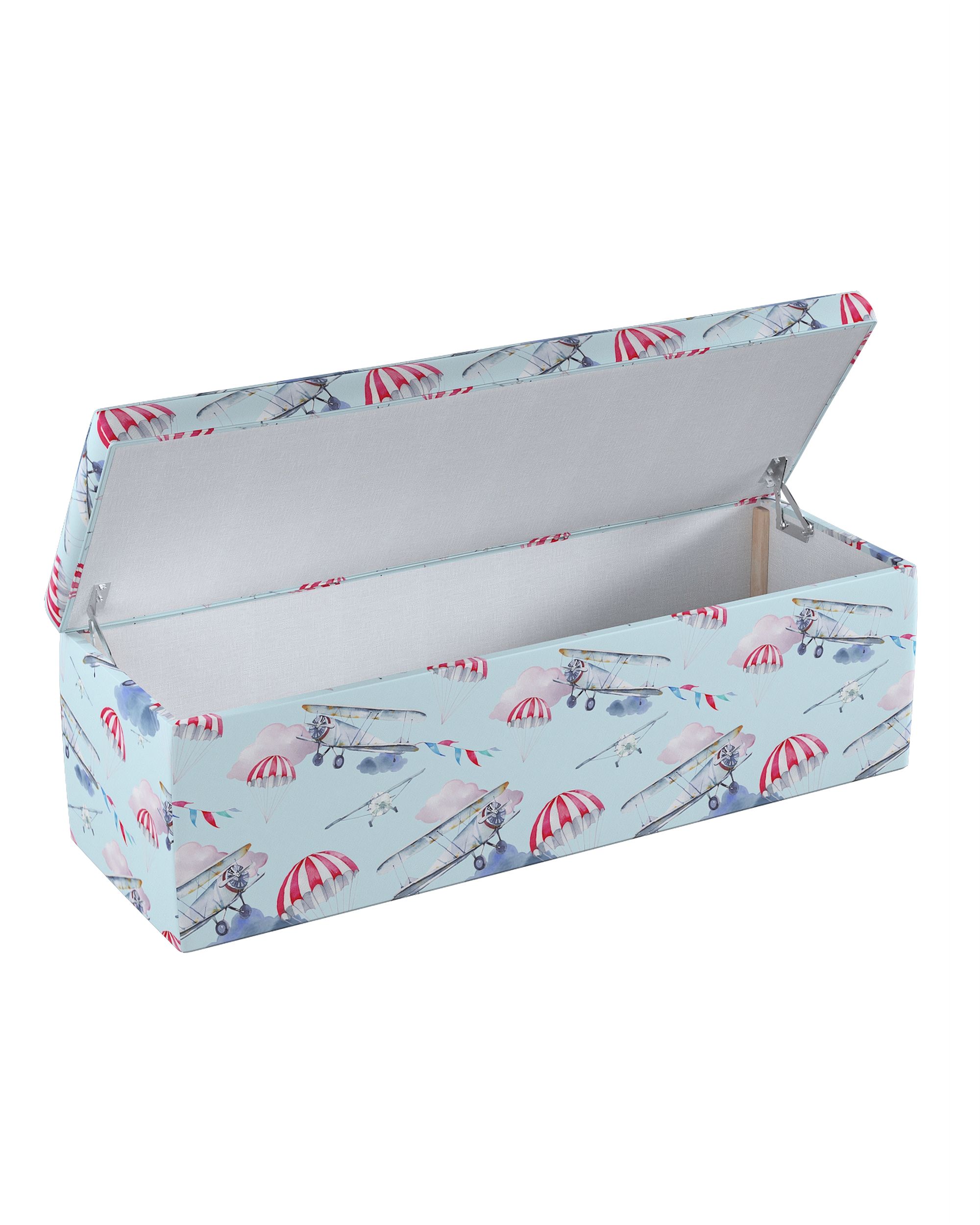 Coffre rembourré couleur bleu tissu à motifs (hover)