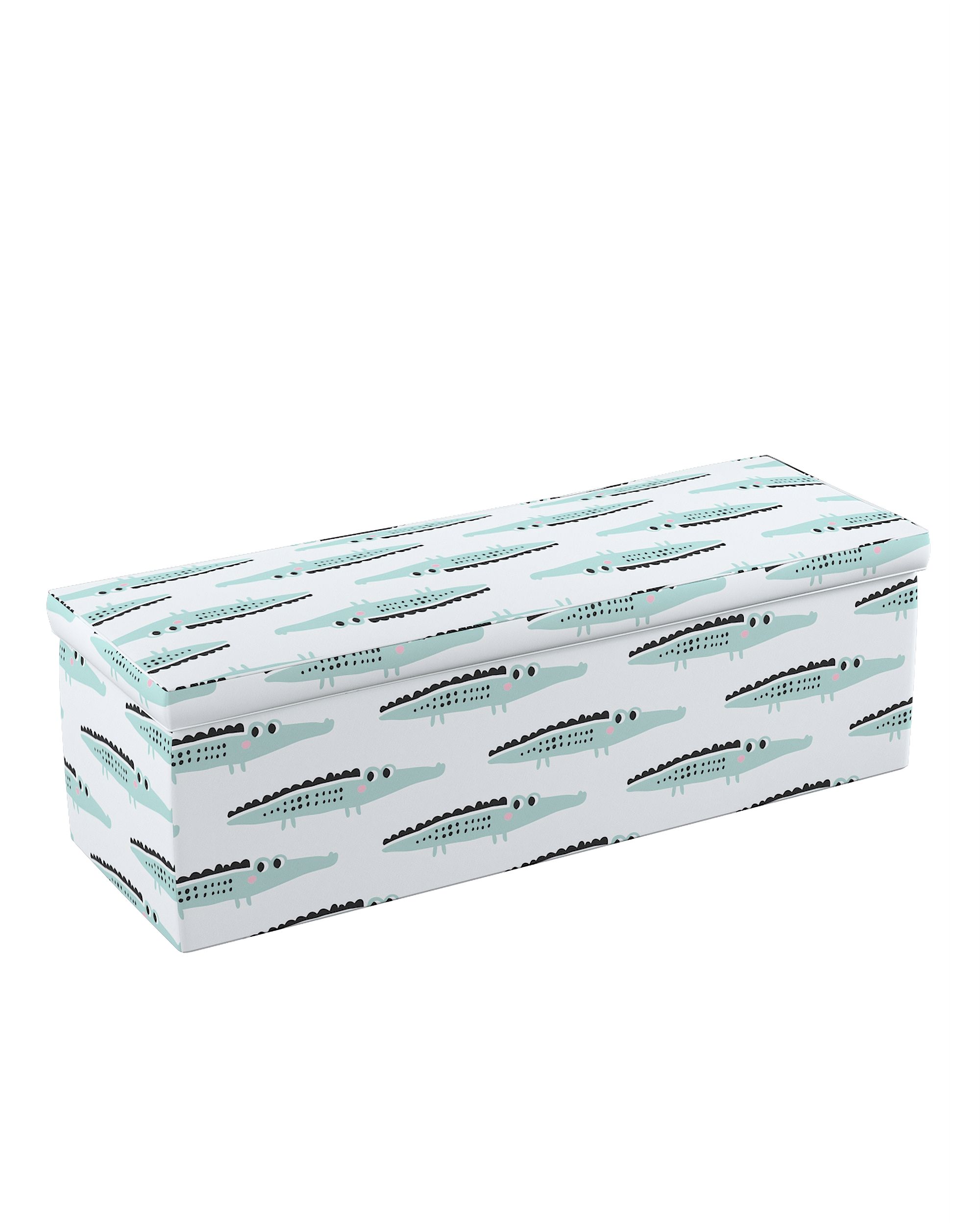 Coffre rembourré couleur vert tissu à motifs
