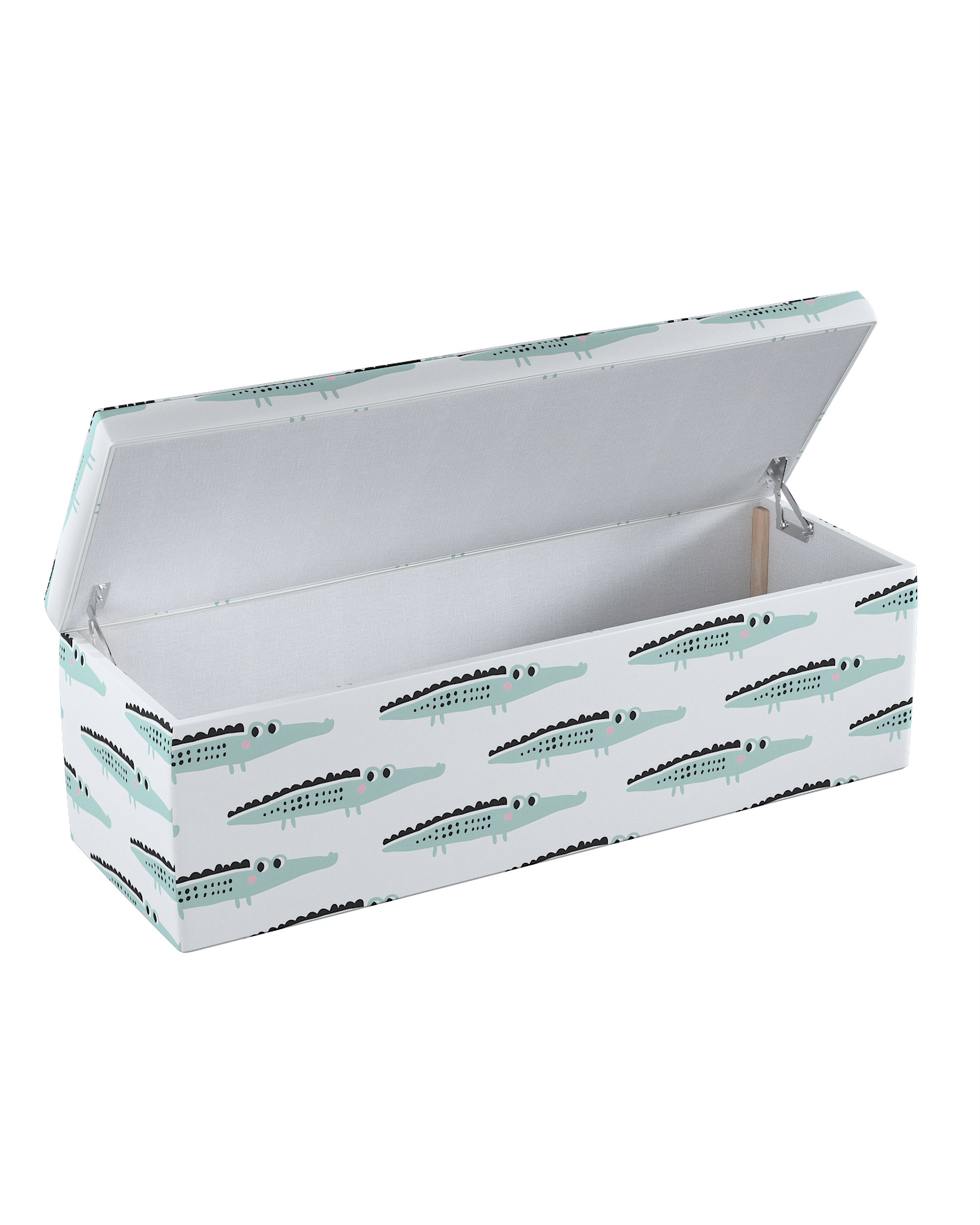Coffre rembourré couleur vert tissu à motifs (hover)