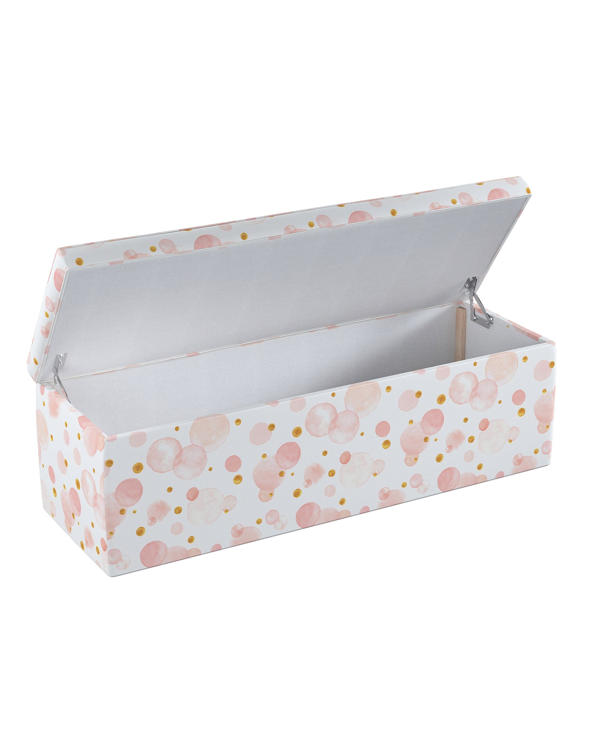 Coffre rembourré couleur rose tissu à motifs (hover)