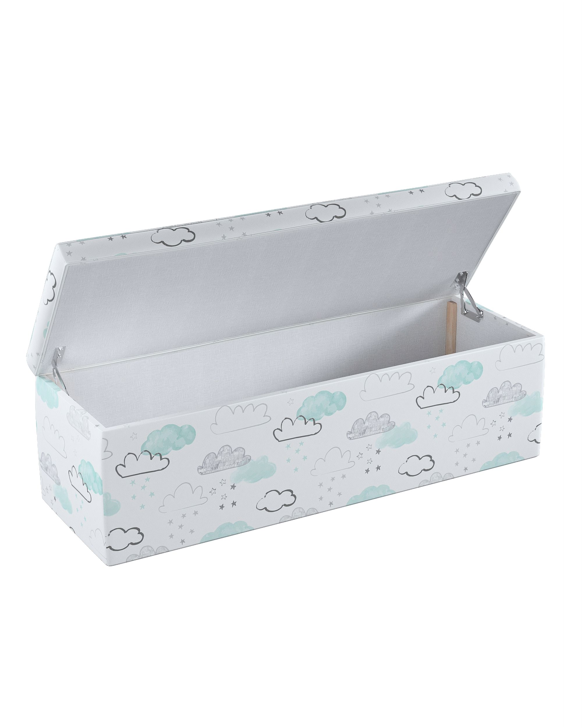 Coffre rembourré couleur blanc tissu à motifs (hover)