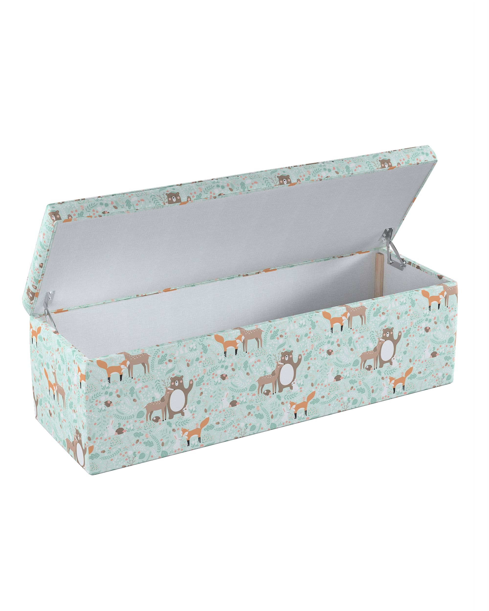 Coffre rembourré couleur vert tissu à motifs (hover)