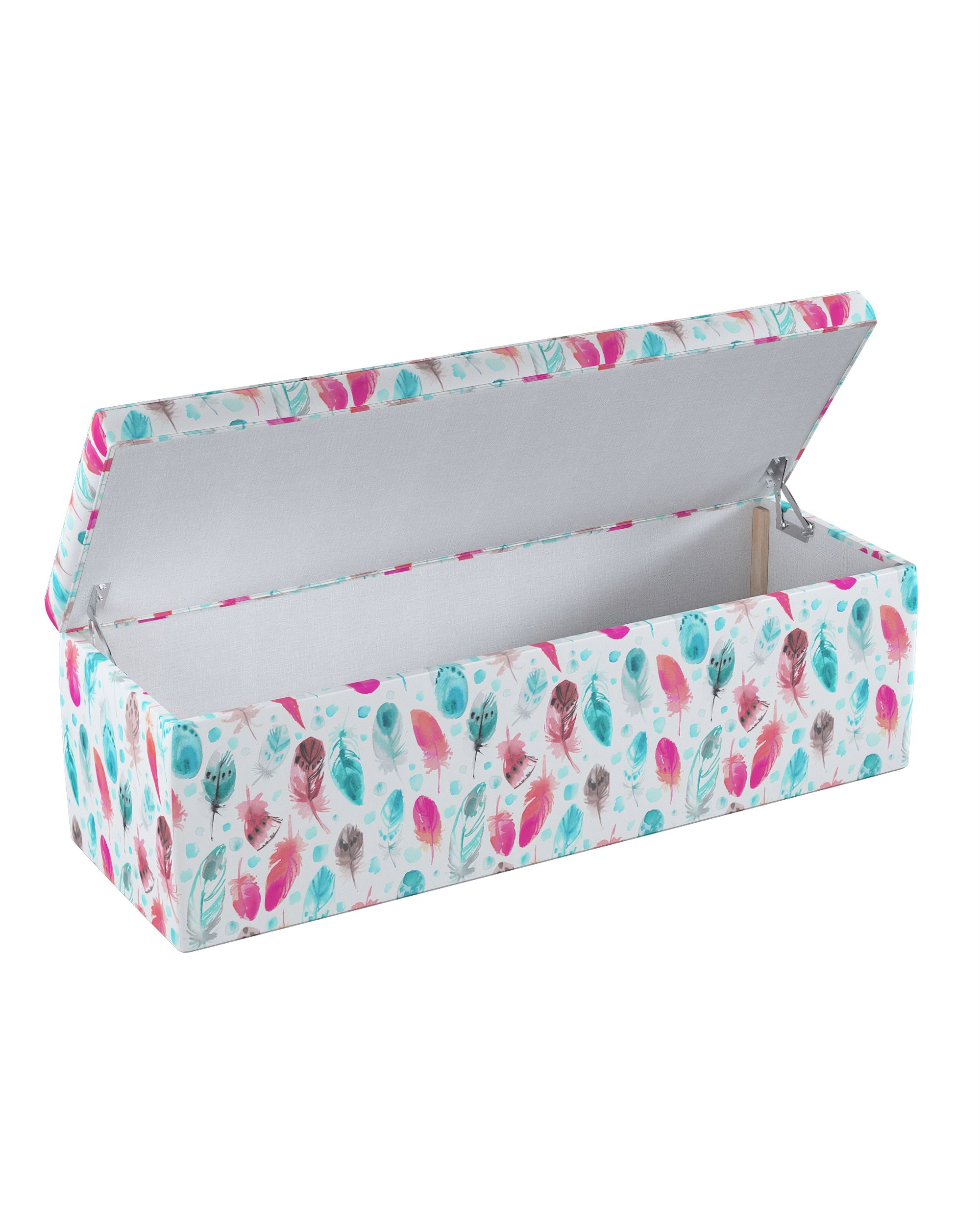 Coffre rembourré couleur bleu tissu à motifs (hover)