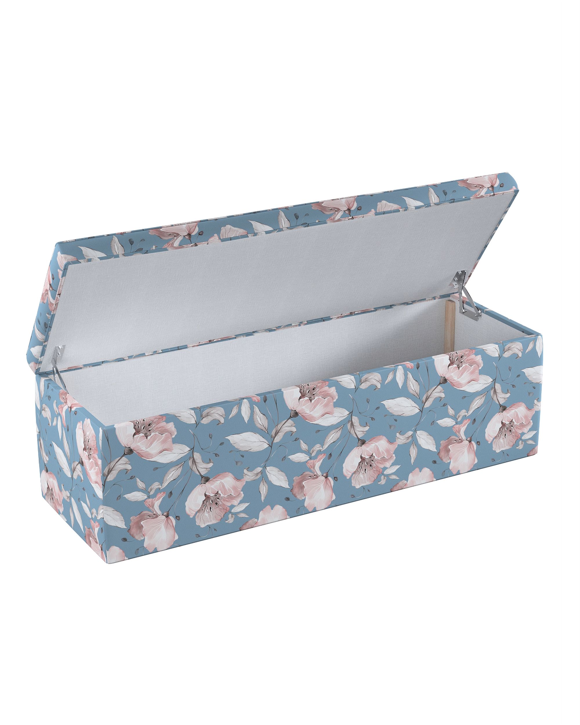 Coffre rembourré couleur bleu tissu à motifs (hover)