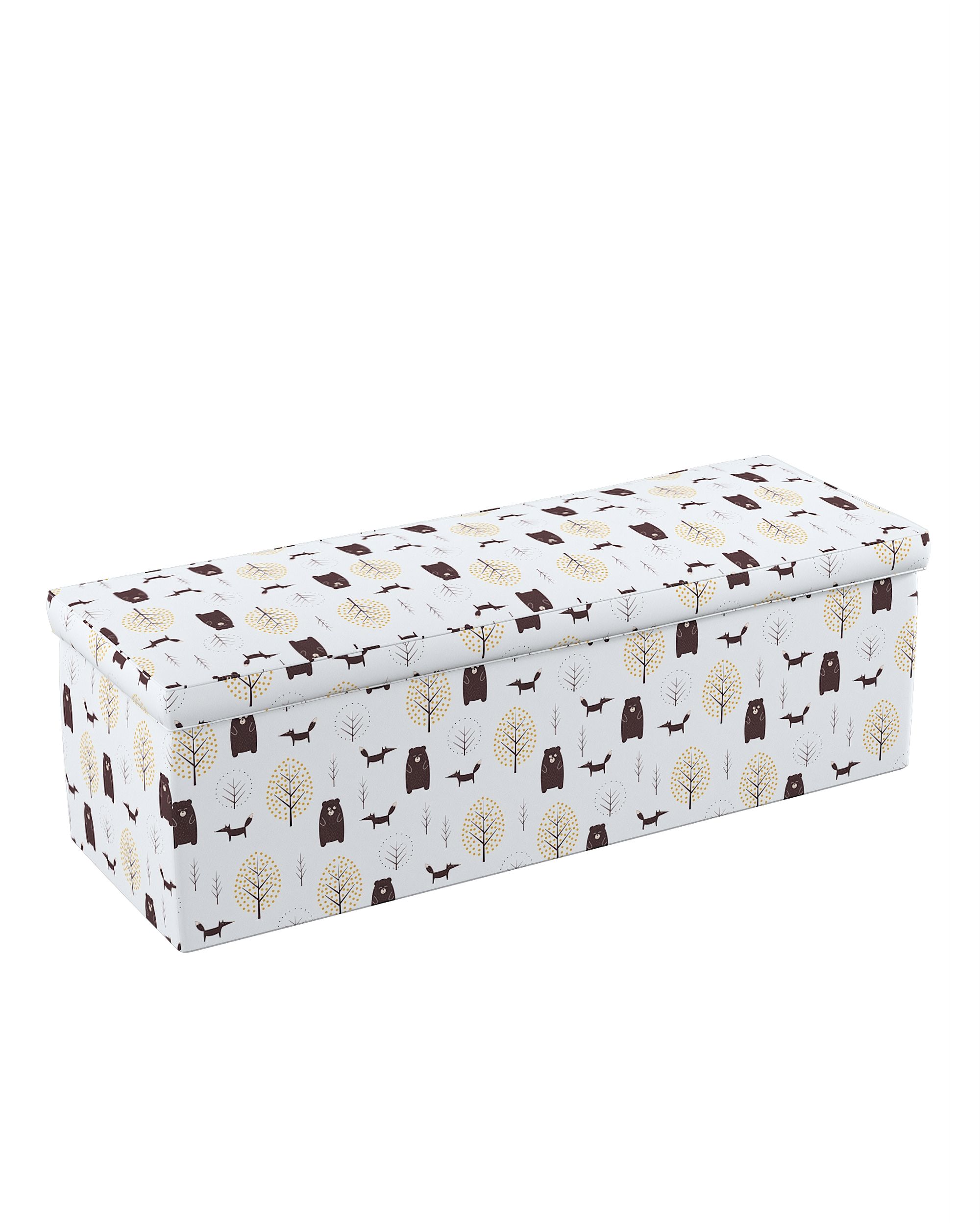 Coffre rembourré couleur marron tissu à motifs