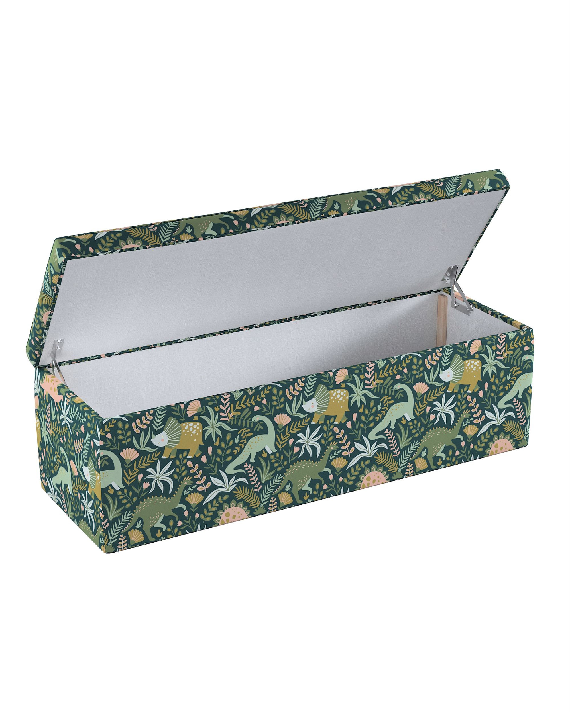 Coffre rembourré couleur vert tissu à motifs (hover)