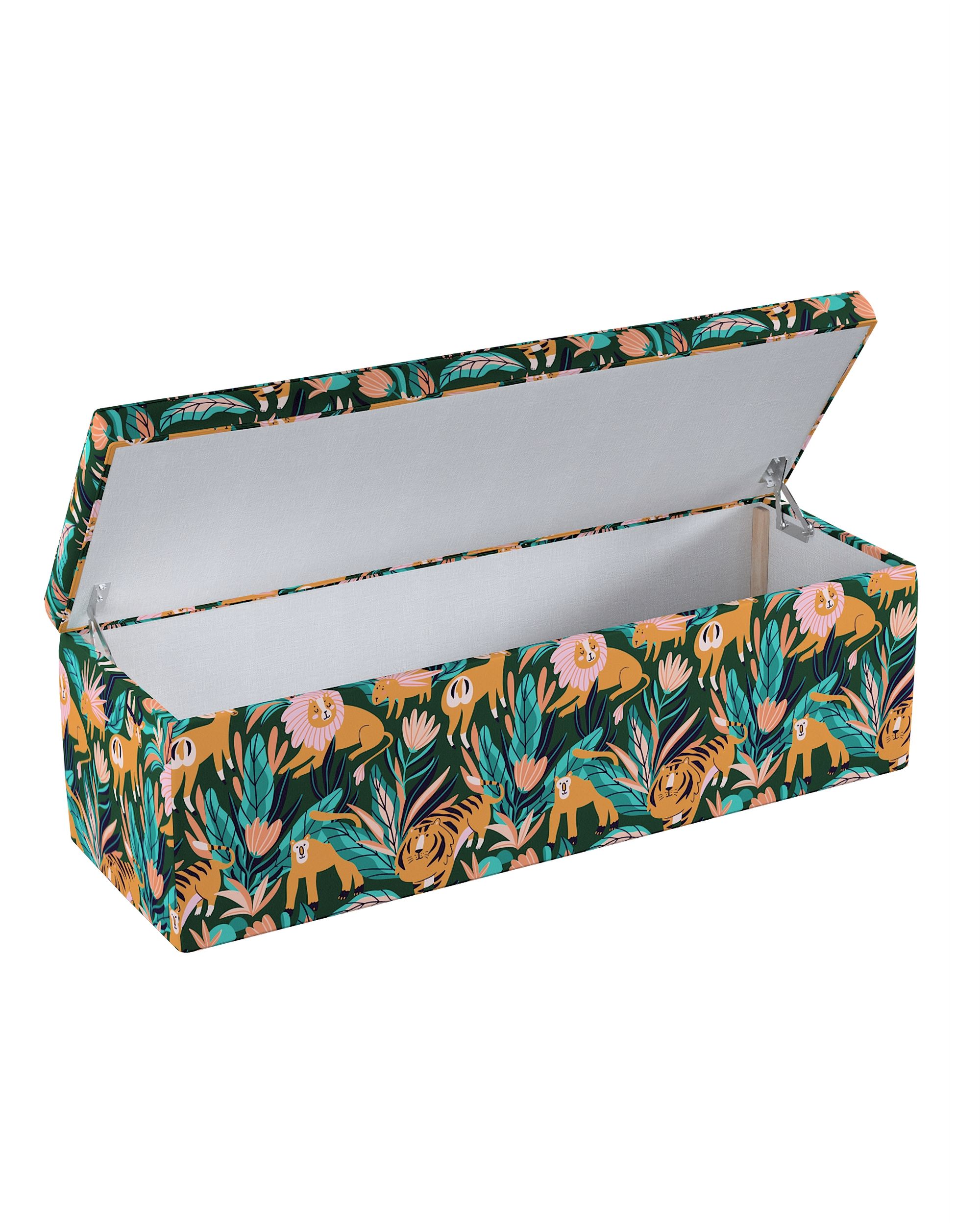 Coffre rembourré couleur orange tissu à motifs