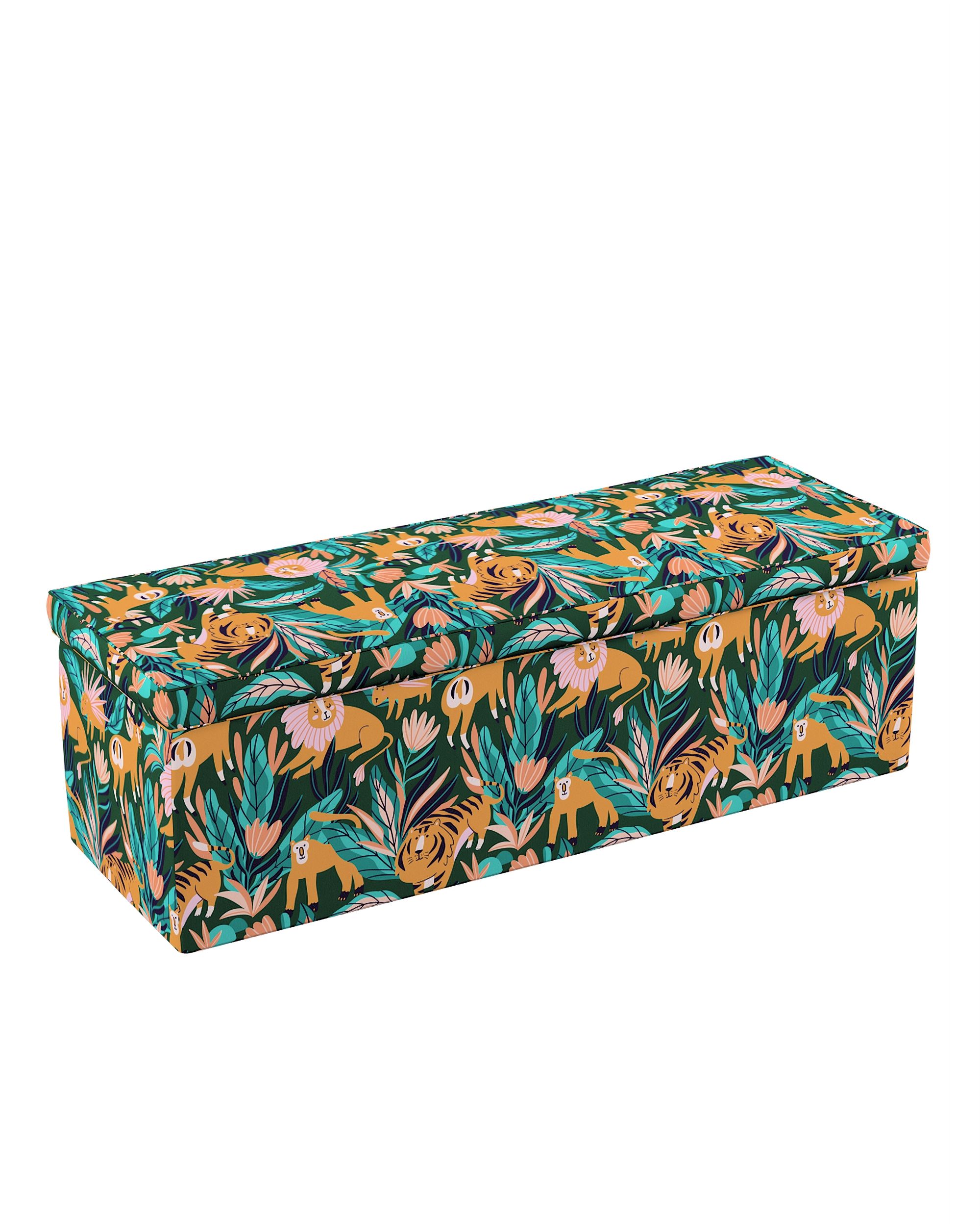 Coffre rembourré couleur orange tissu à motifs (hover)