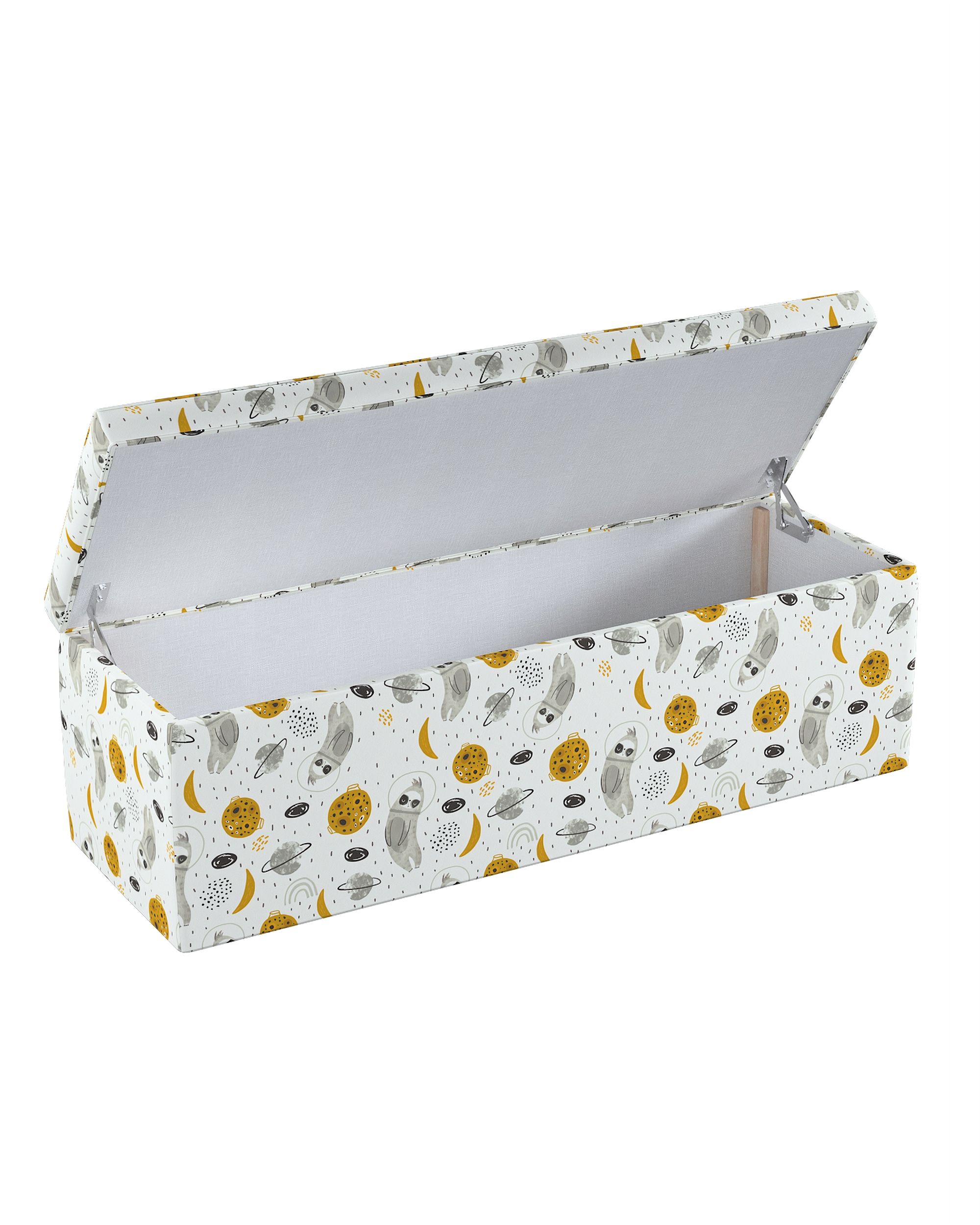 Coffre rembourré couleur blanc tissu à motifs