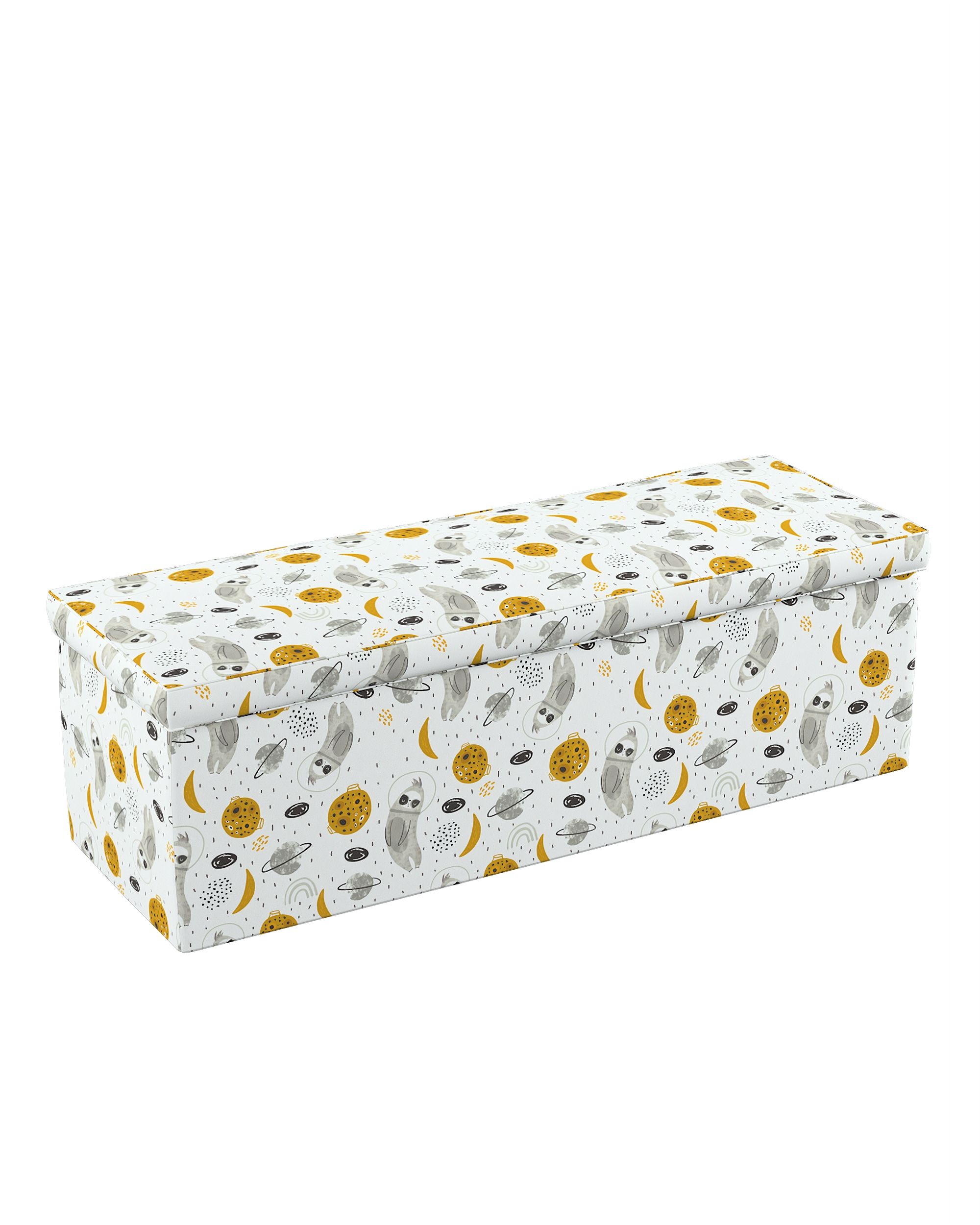 Coffre rembourré couleur blanc tissu à motifs (hover)