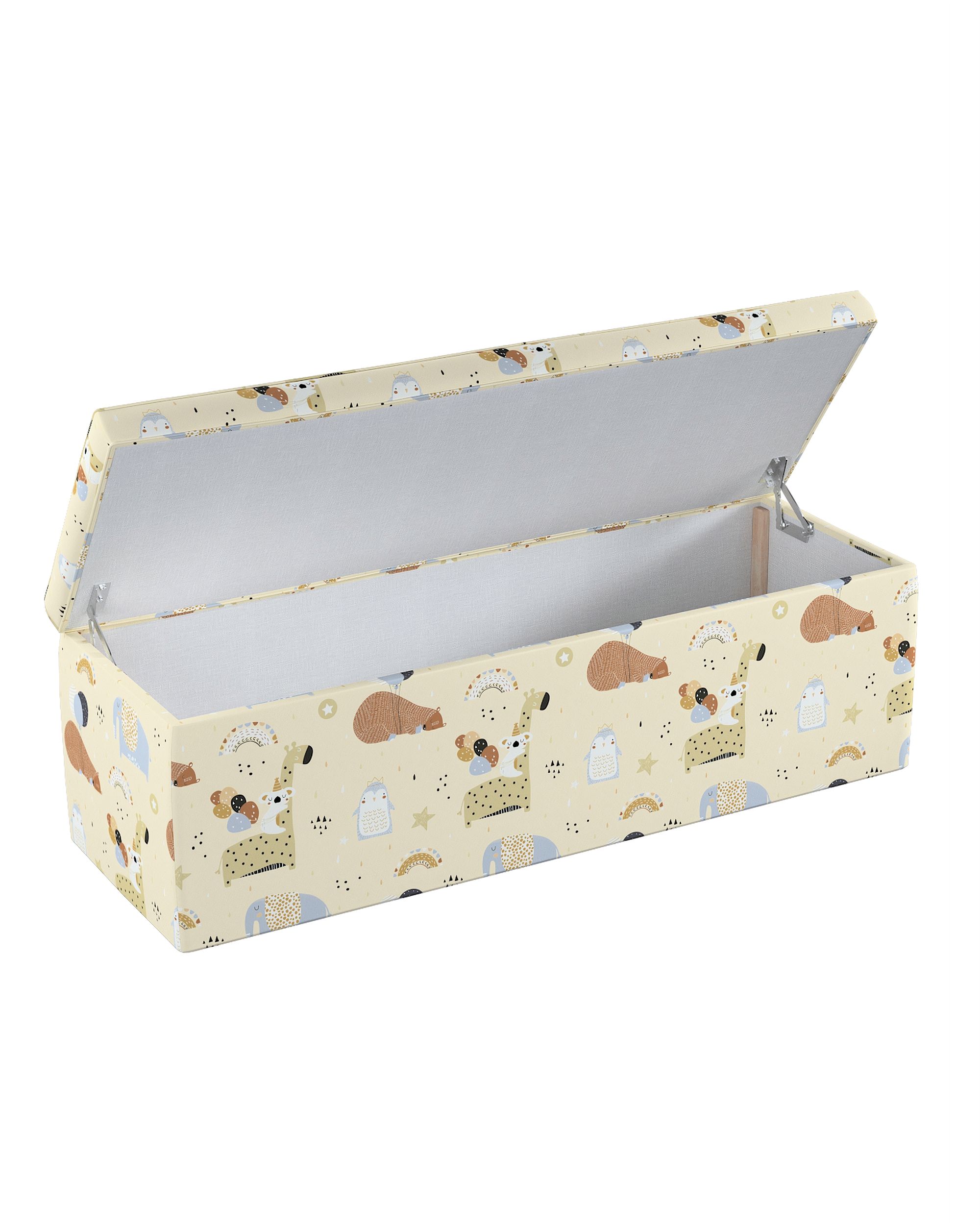 Coffre rembourré couleur beige tissu à motifs