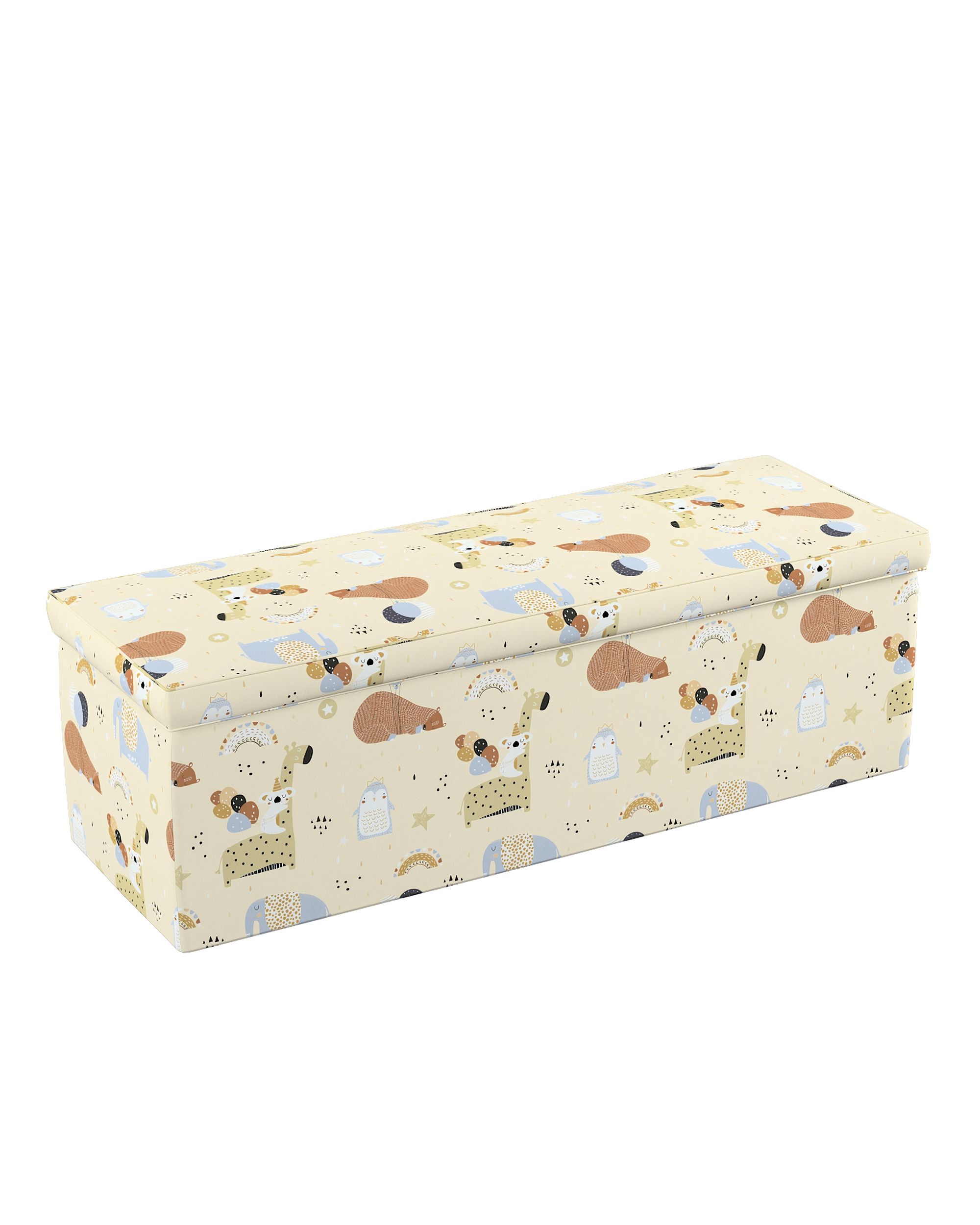 Coffre rembourré couleur beige tissu à motifs (hover)
