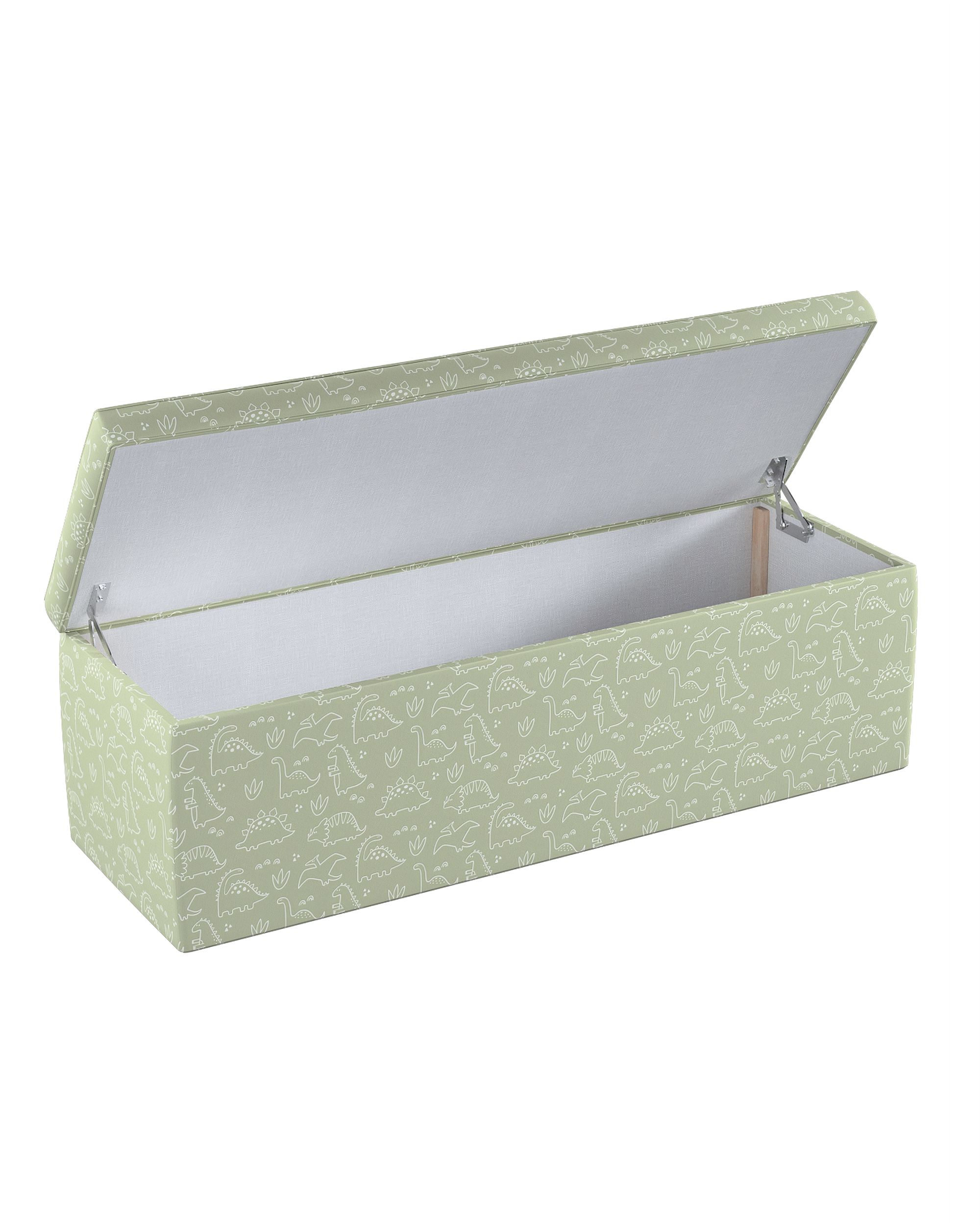 Coffre rembourré couleur vert tissu à motifs