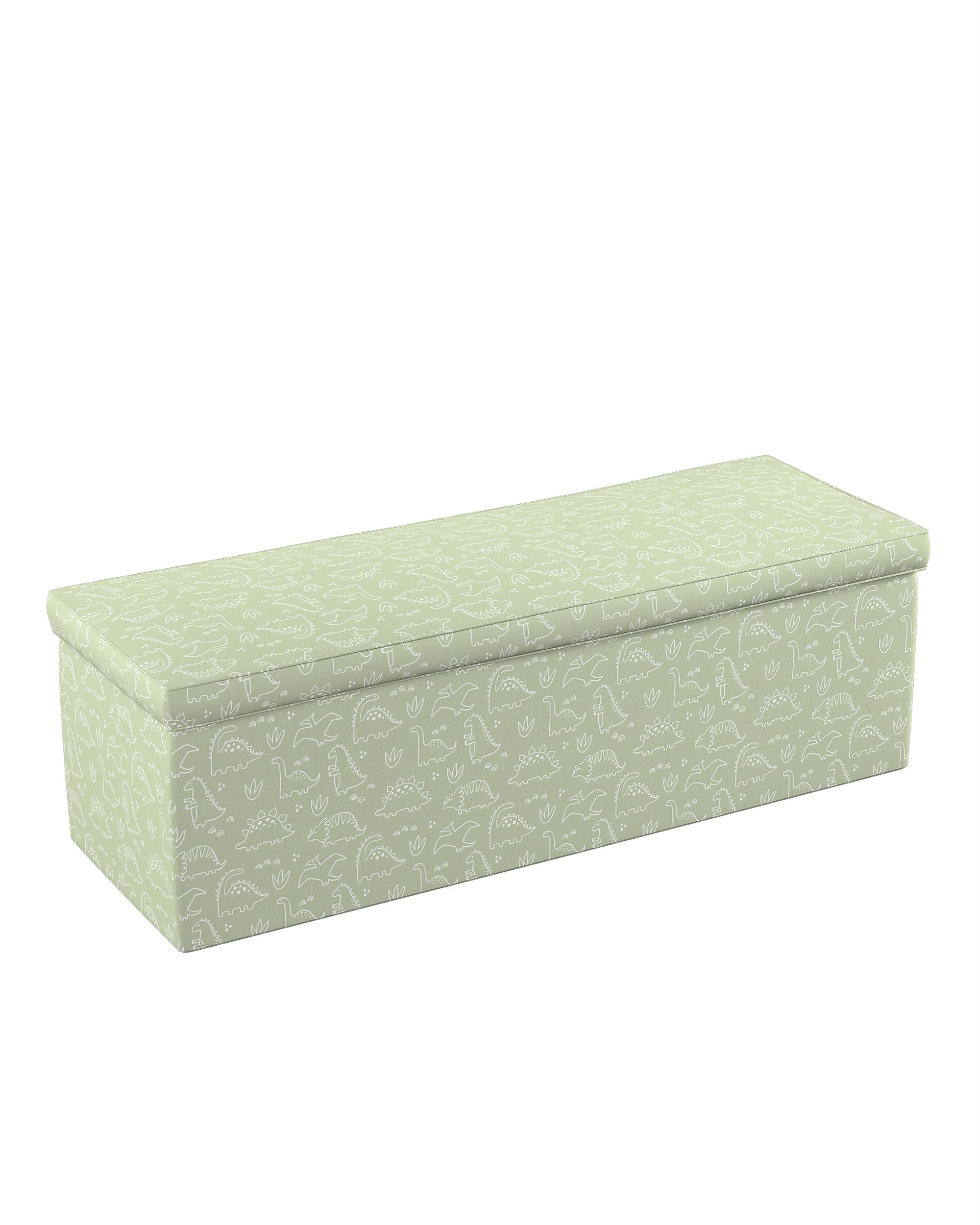 Coffre rembourré couleur vert tissu à motifs (hover)