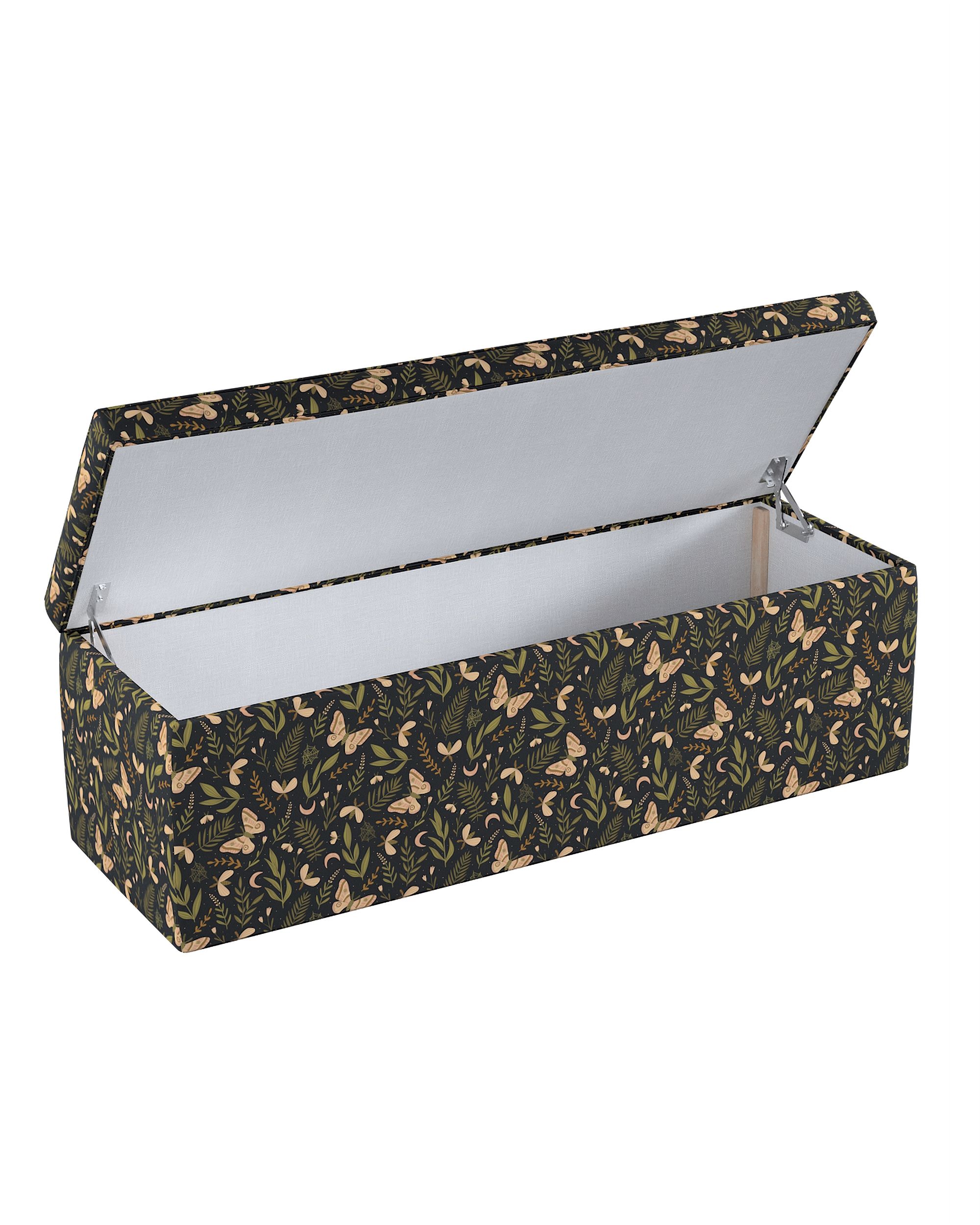 Coffre rembourré couleur noir tissu à motifs