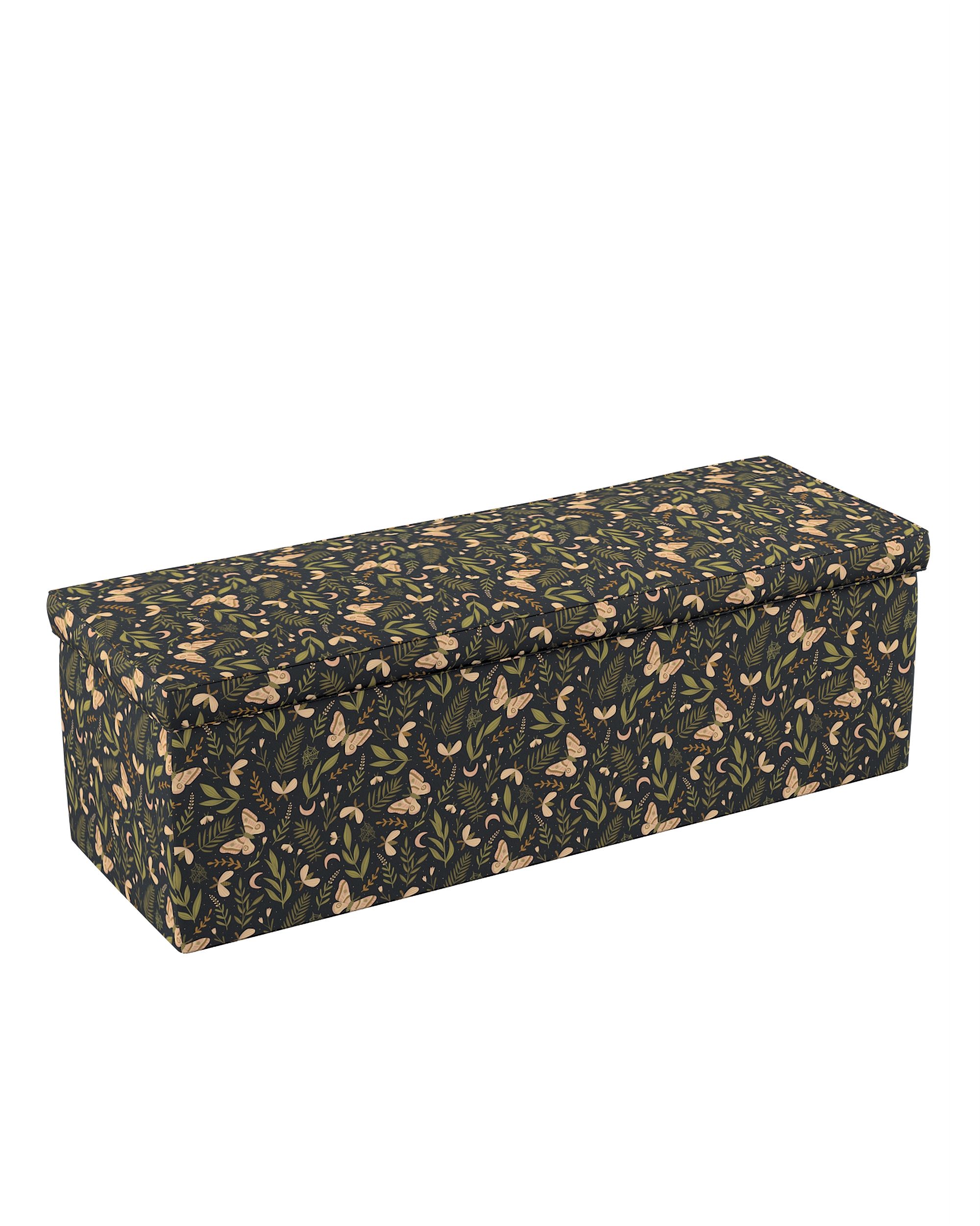 Coffre rembourré couleur noir tissu à motifs (hover)