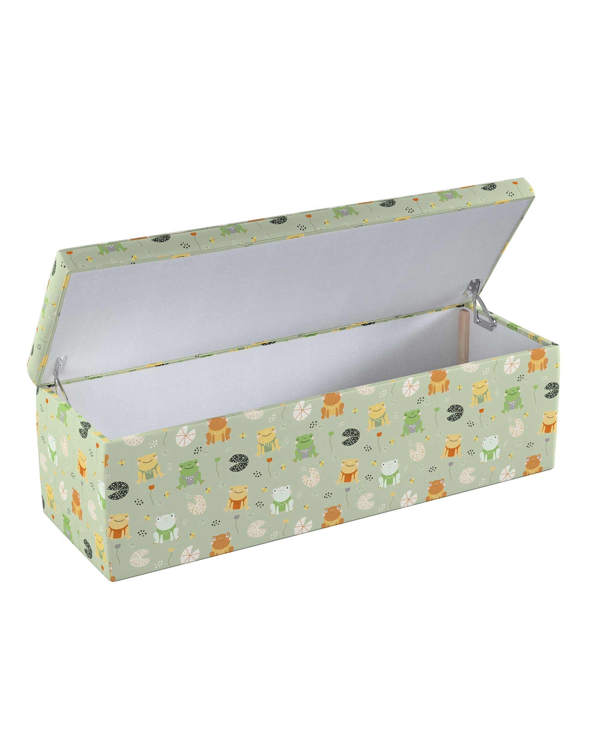 Coffre rembourré couleur vert tissu à motifs