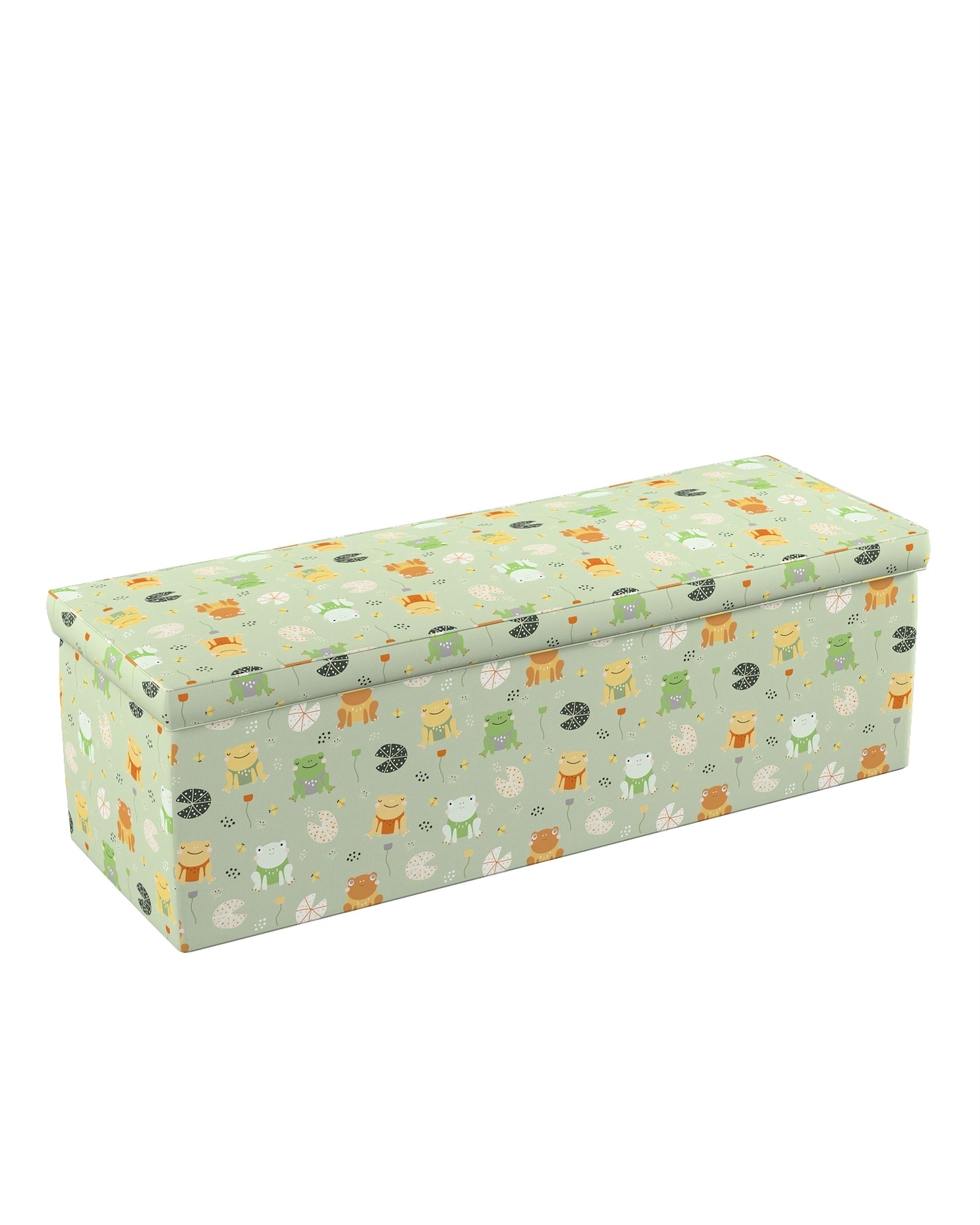 Coffre rembourré couleur vert tissu à motifs (hover)