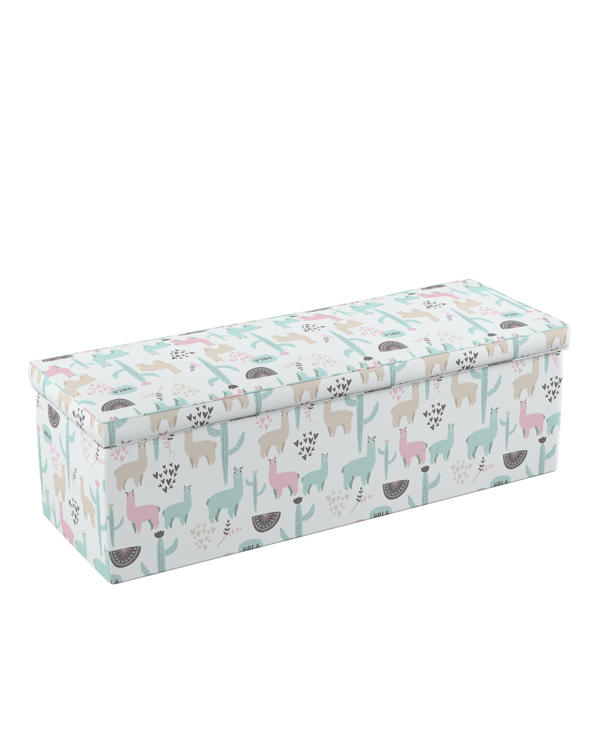 Coffre rembourré couleur vert tissu à motifs