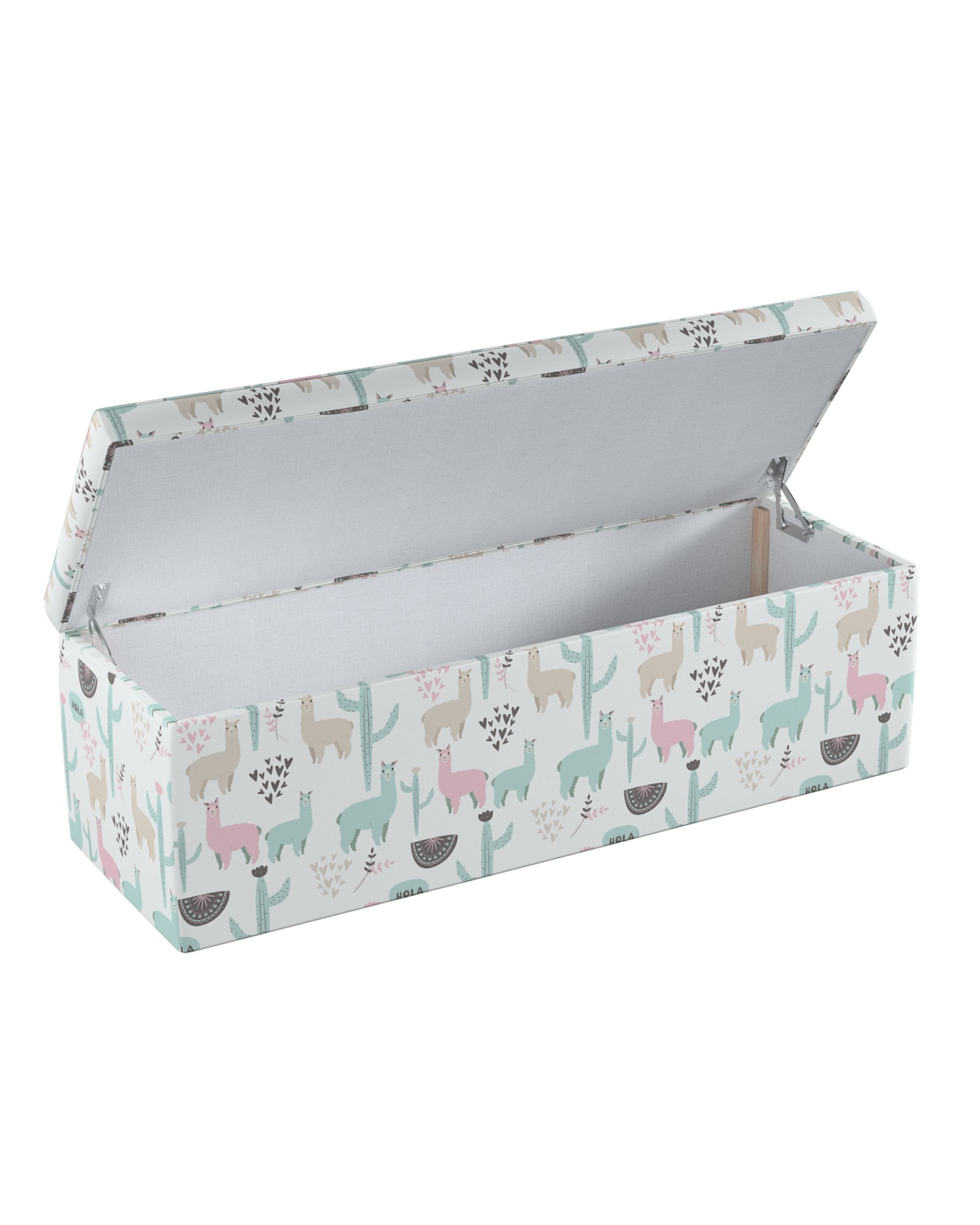 Coffre rembourré couleur vert tissu à motifs (hover)