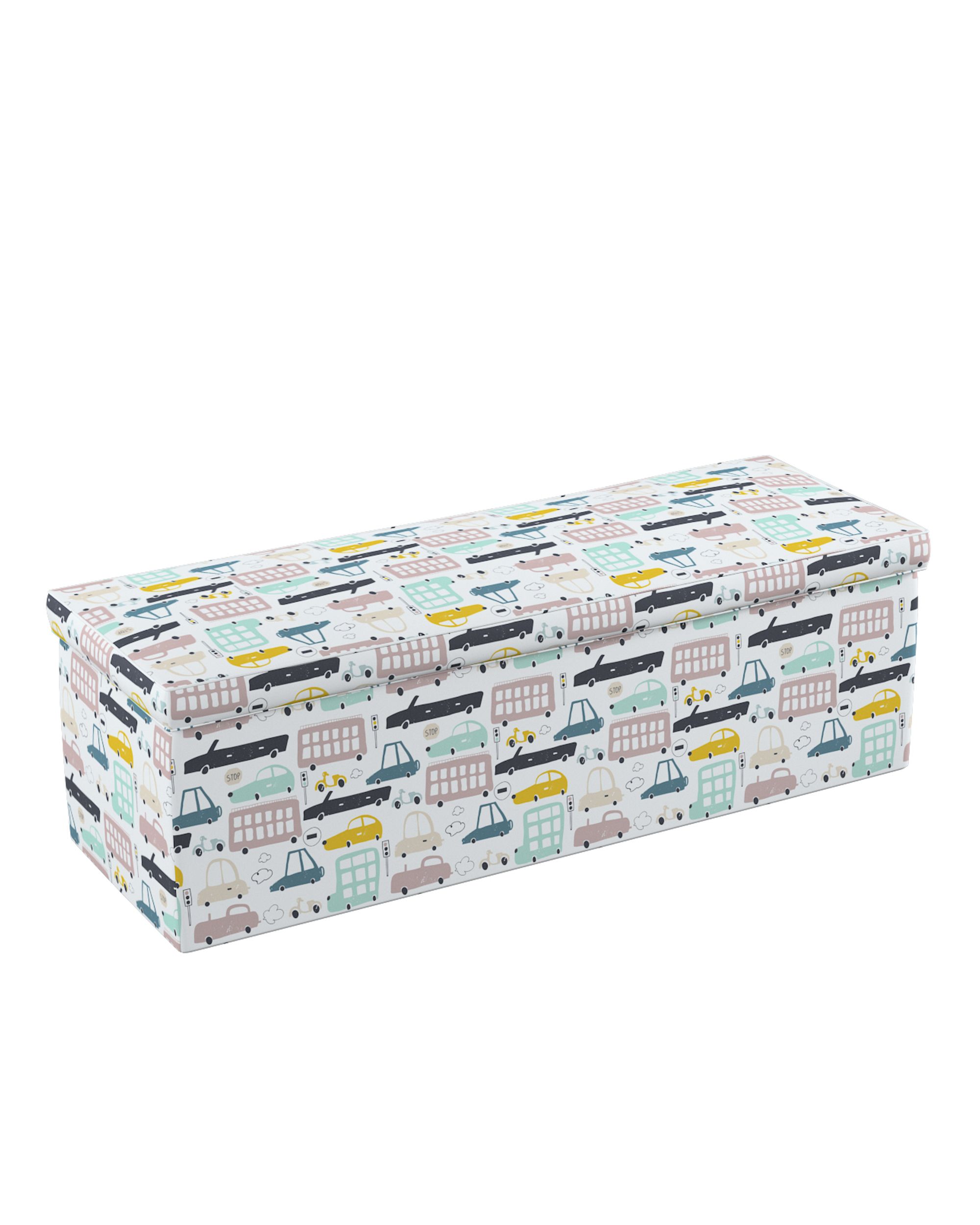 Coffre rembourré couleur beige tissu à motifs