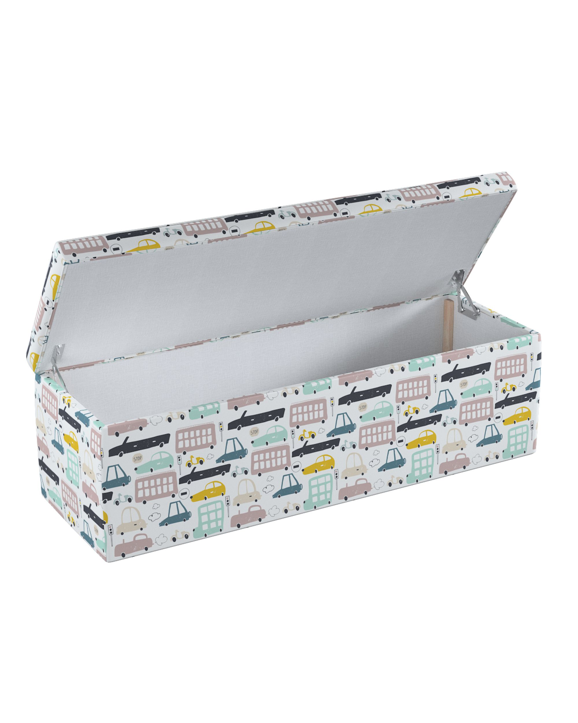 Coffre rembourré couleur beige tissu à motifs (hover)