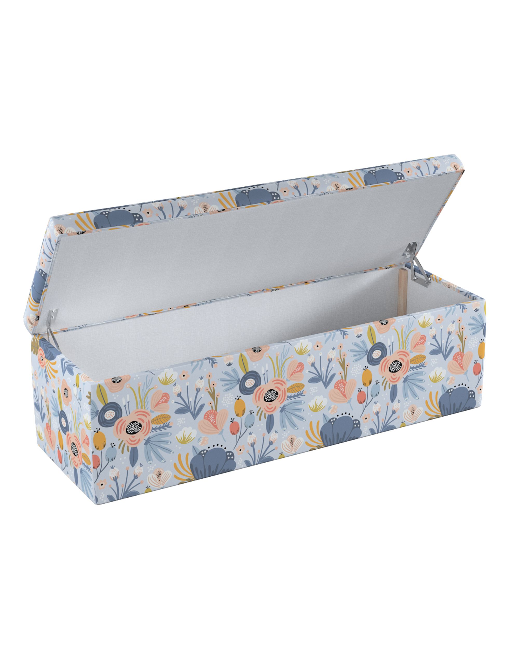 Coffre rembourré couleur bleu tissu à motifs (hover)