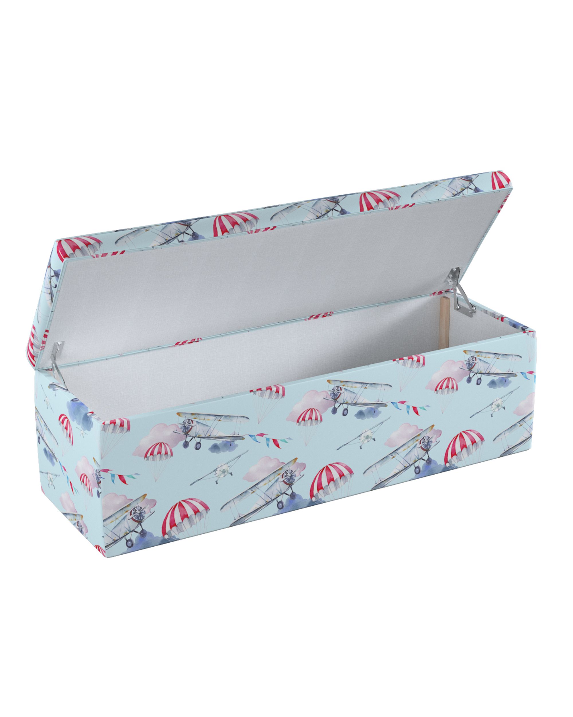 Coffre rembourré couleur bleu tissu à motifs (hover)