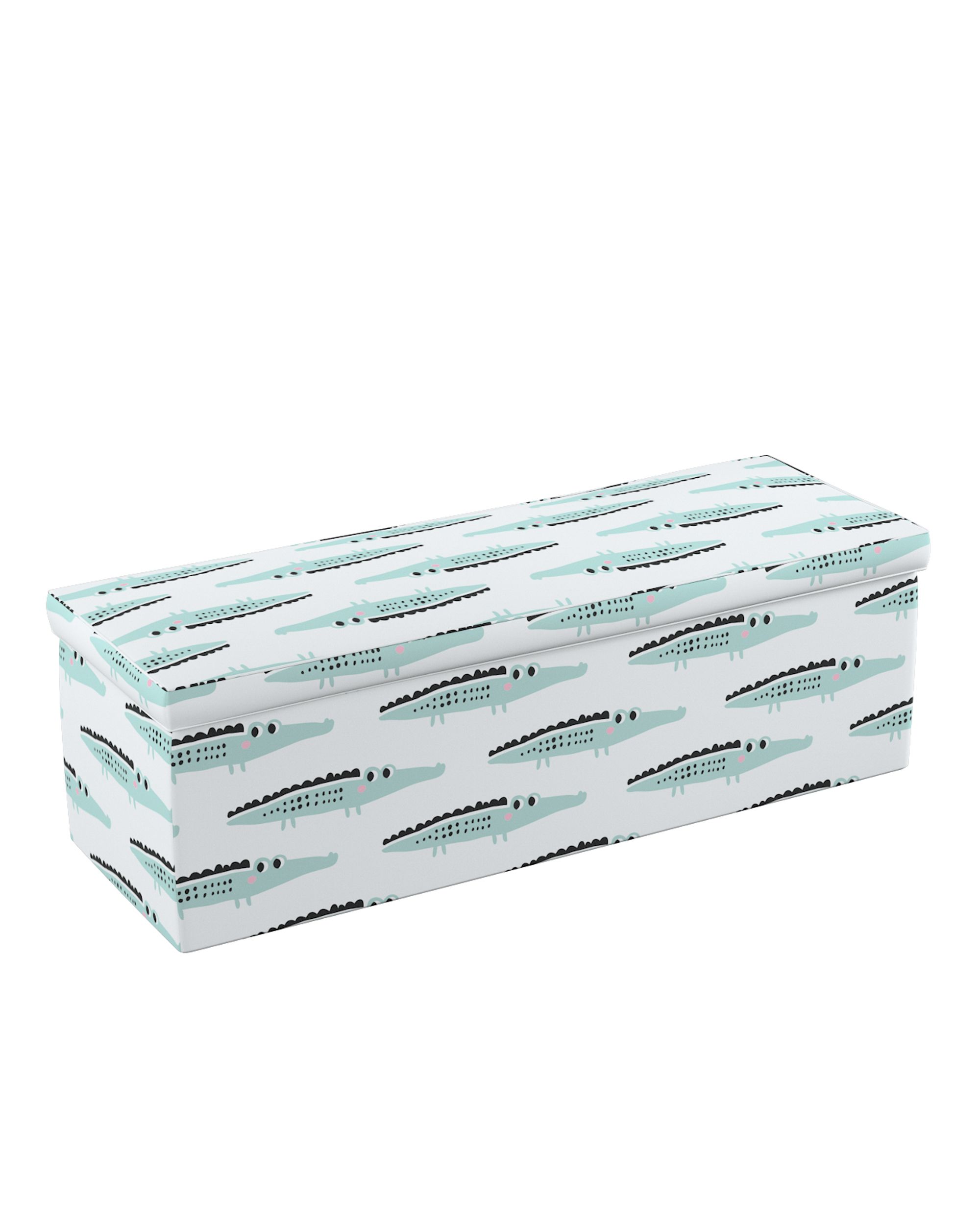 Coffre rembourré couleur vert tissu à motifs