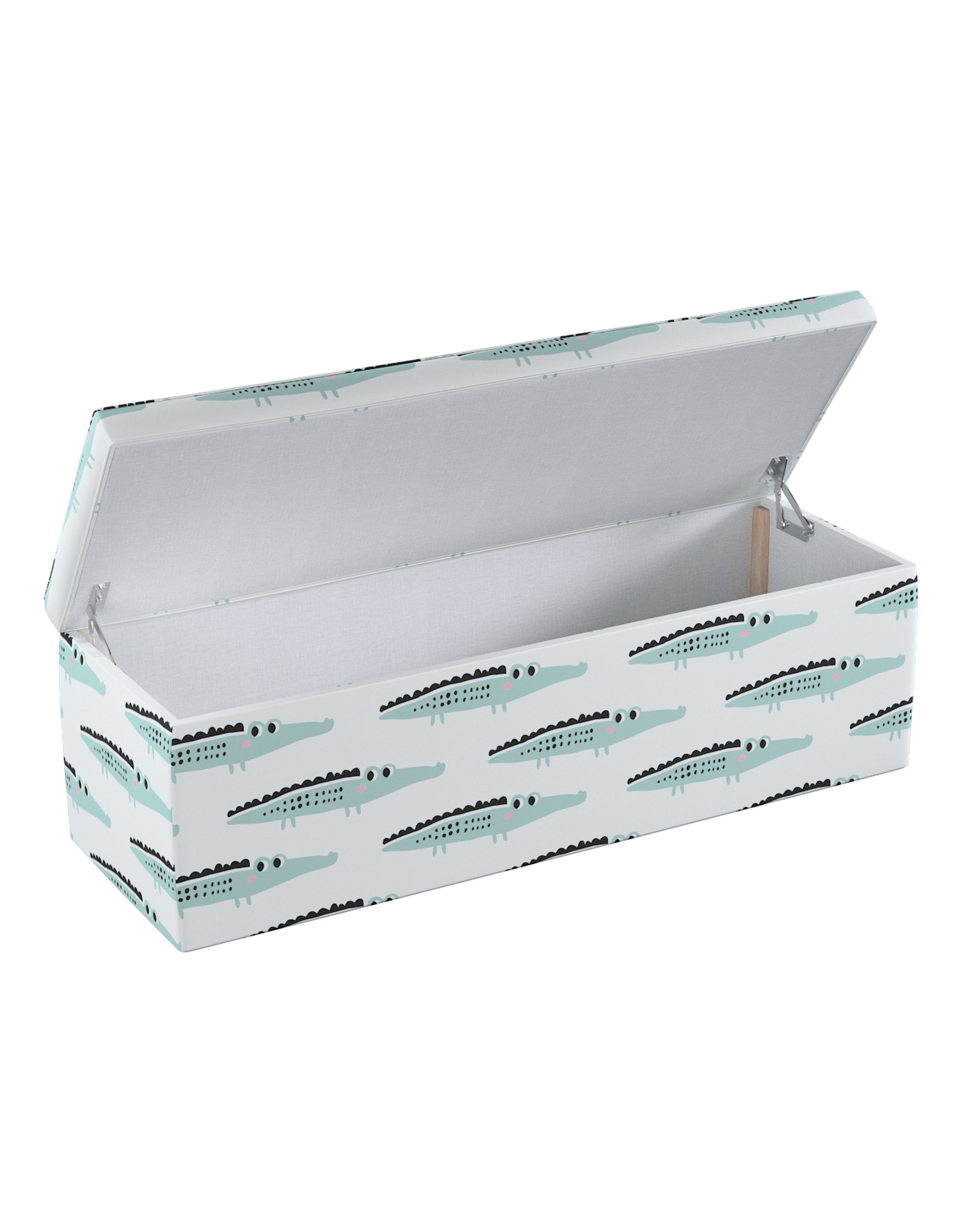 Coffre rembourré couleur vert tissu à motifs (hover)