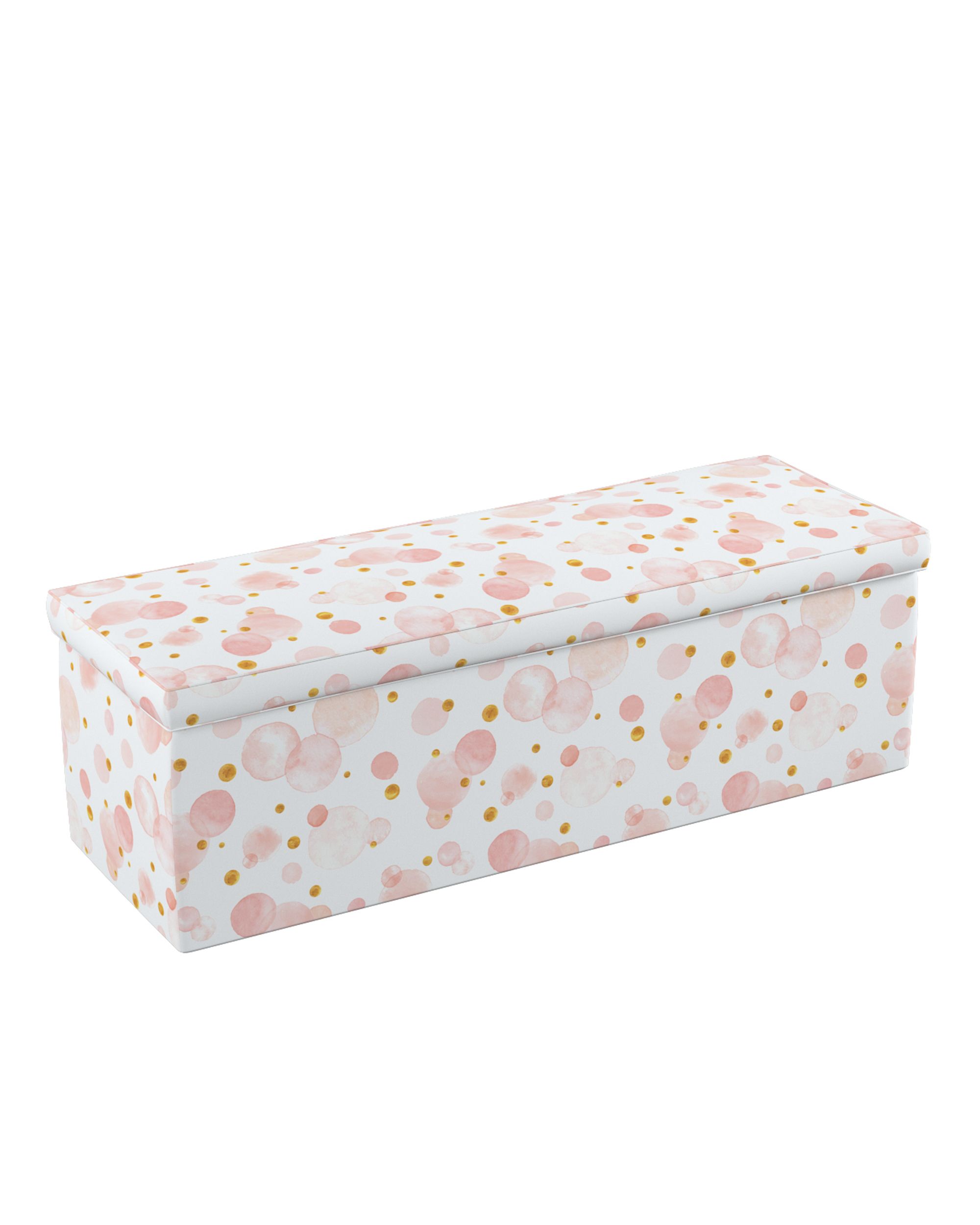 Coffre rembourré couleur rose tissu à motifs