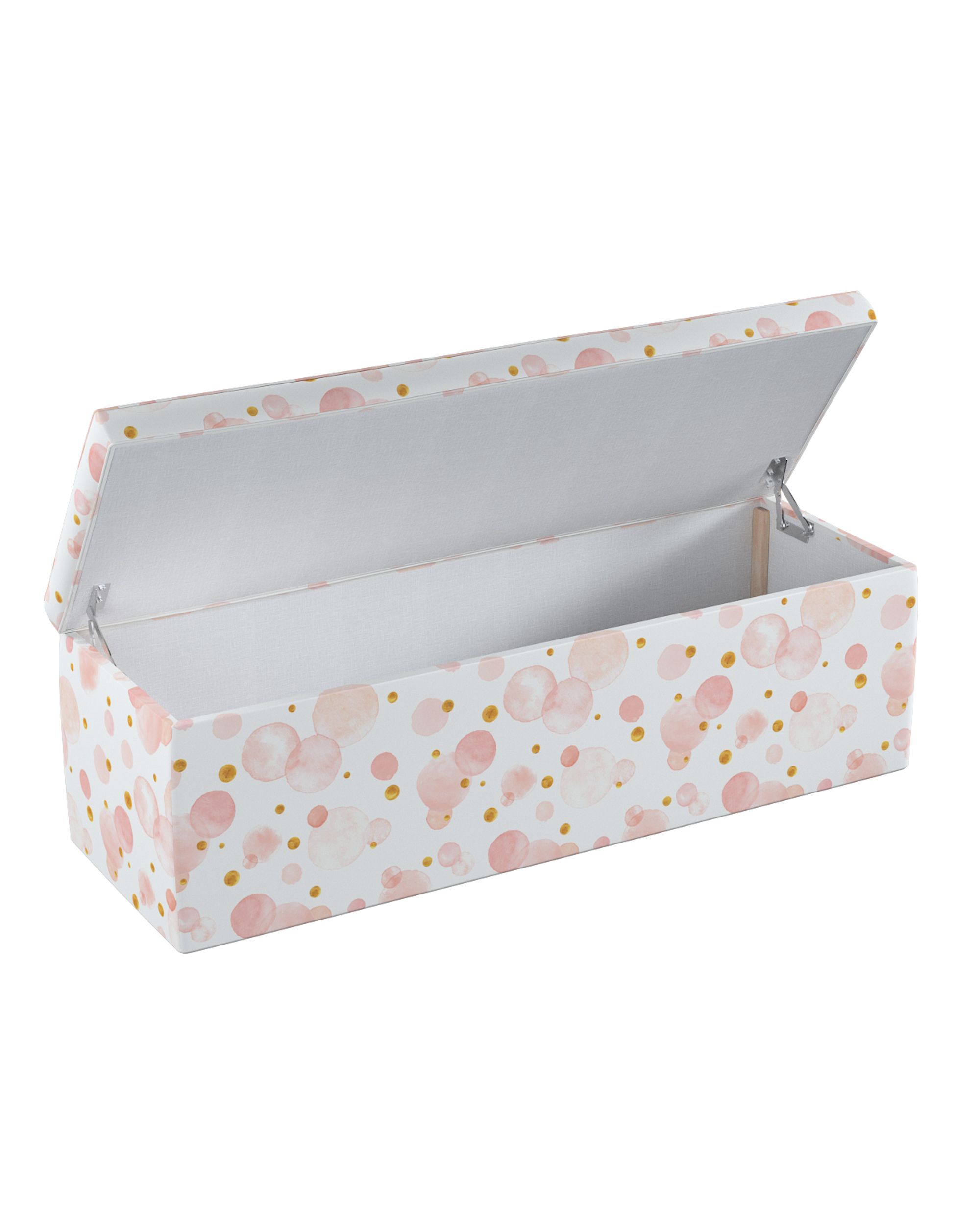 Coffre rembourré couleur rose tissu à motifs (hover)