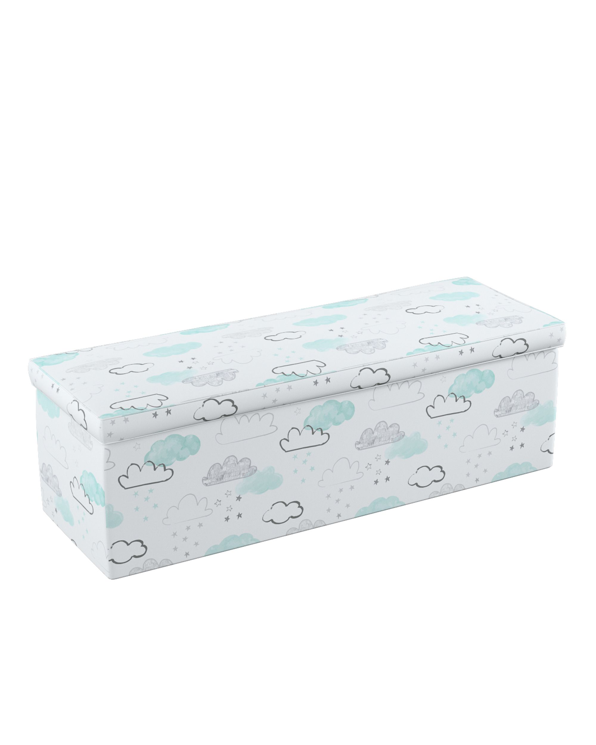 Coffre rembourré couleur blanc tissu à motifs