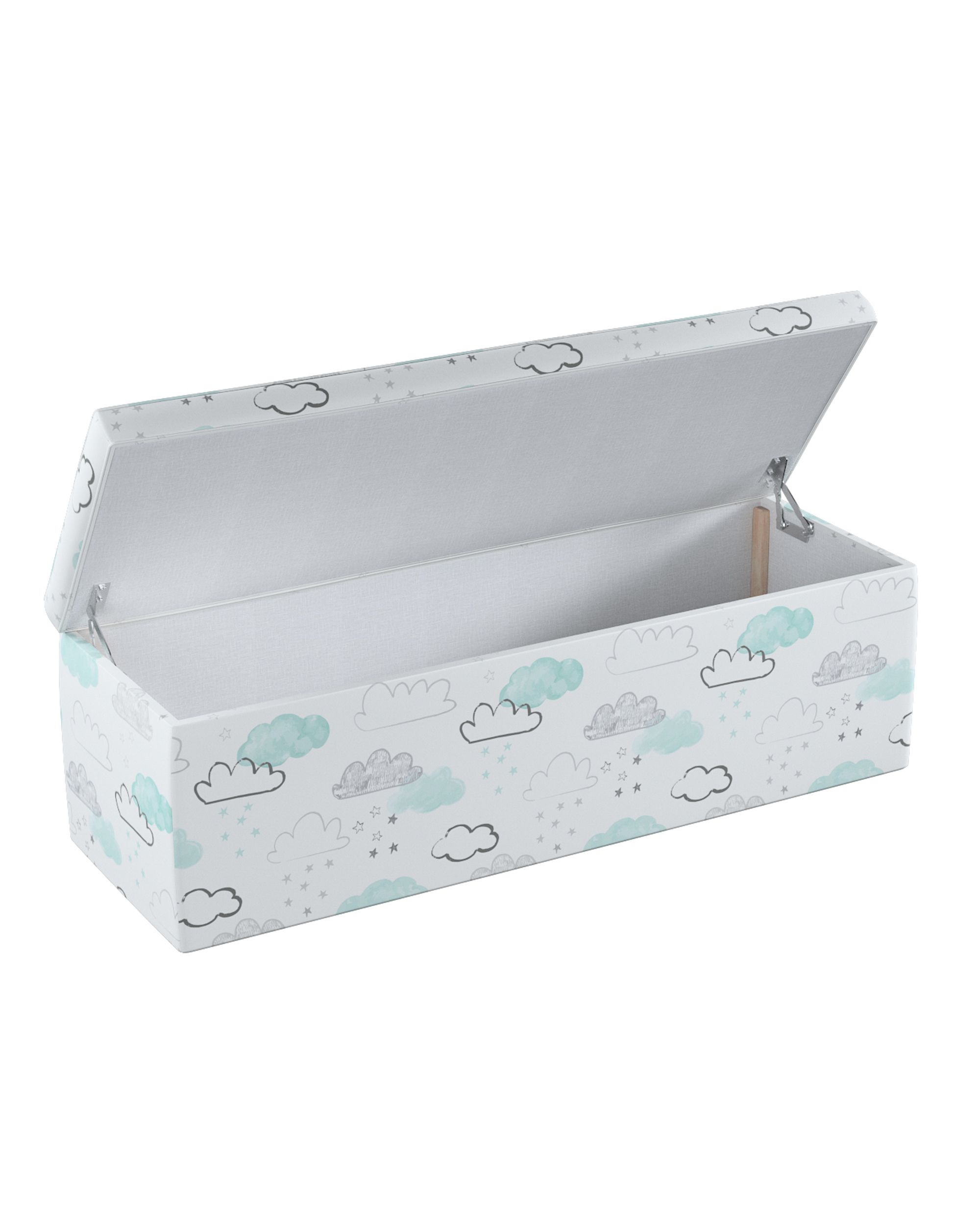 Coffre rembourré couleur blanc tissu à motifs (hover)
