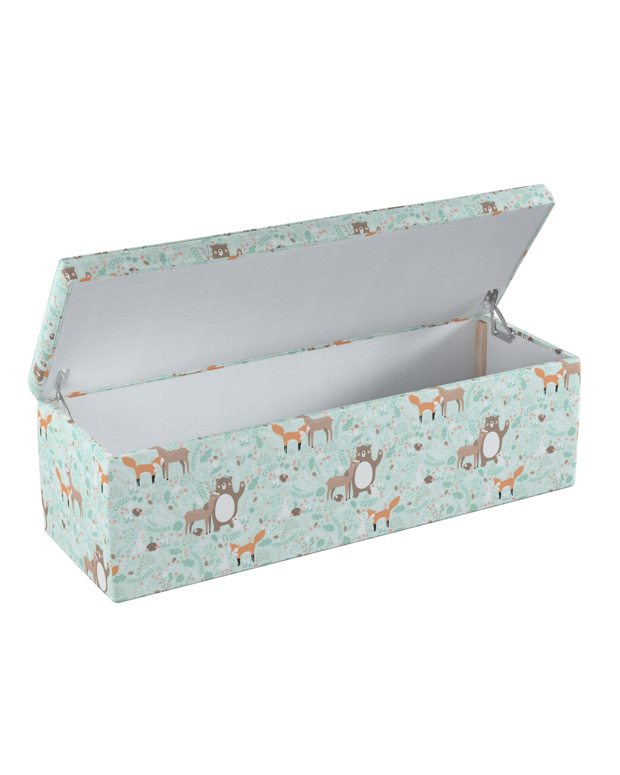Coffre rembourré couleur vert tissu à motifs (hover)