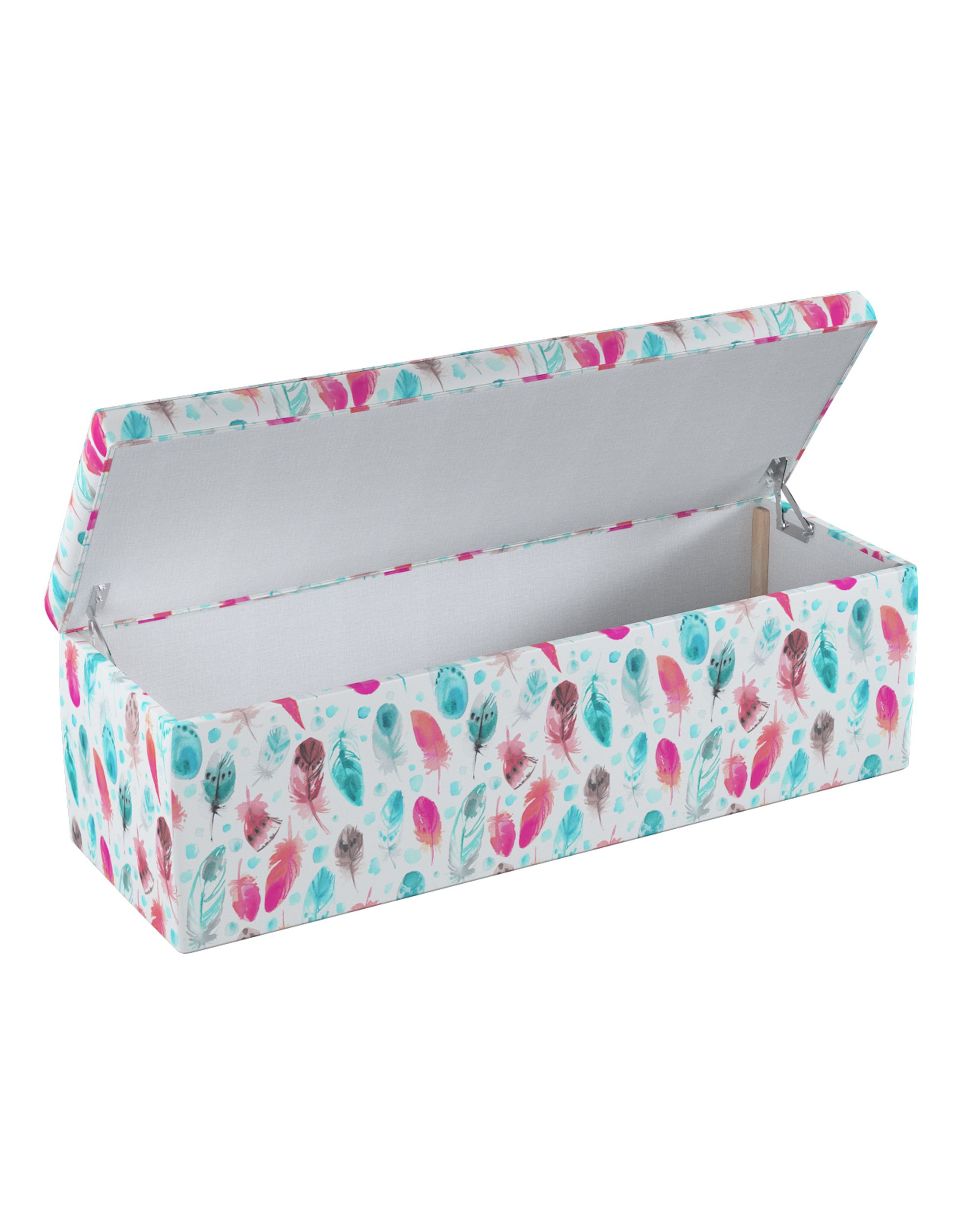 Coffre rembourré couleur bleu tissu à motifs (hover)