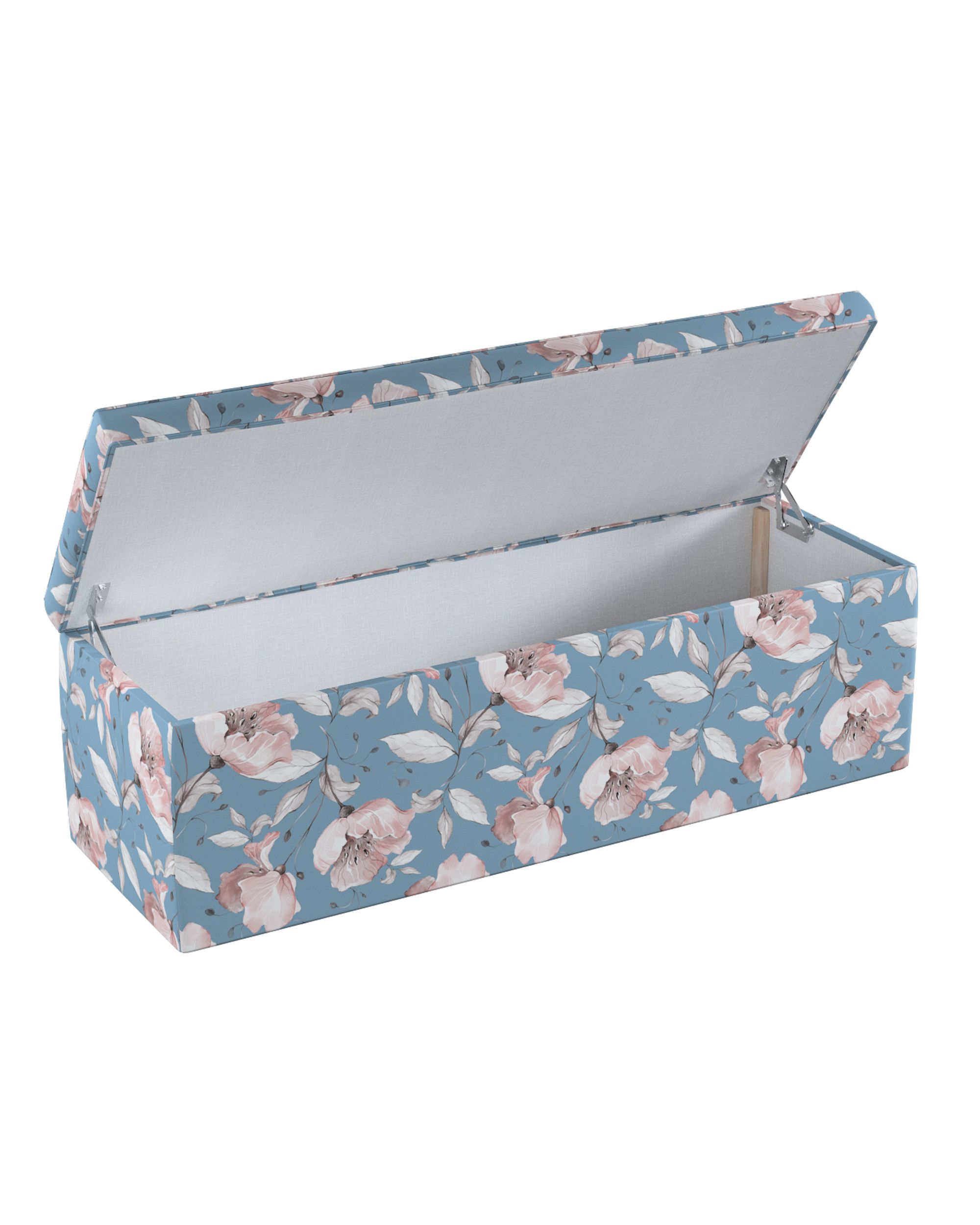 Coffre rembourré couleur bleu tissu à motifs (hover)