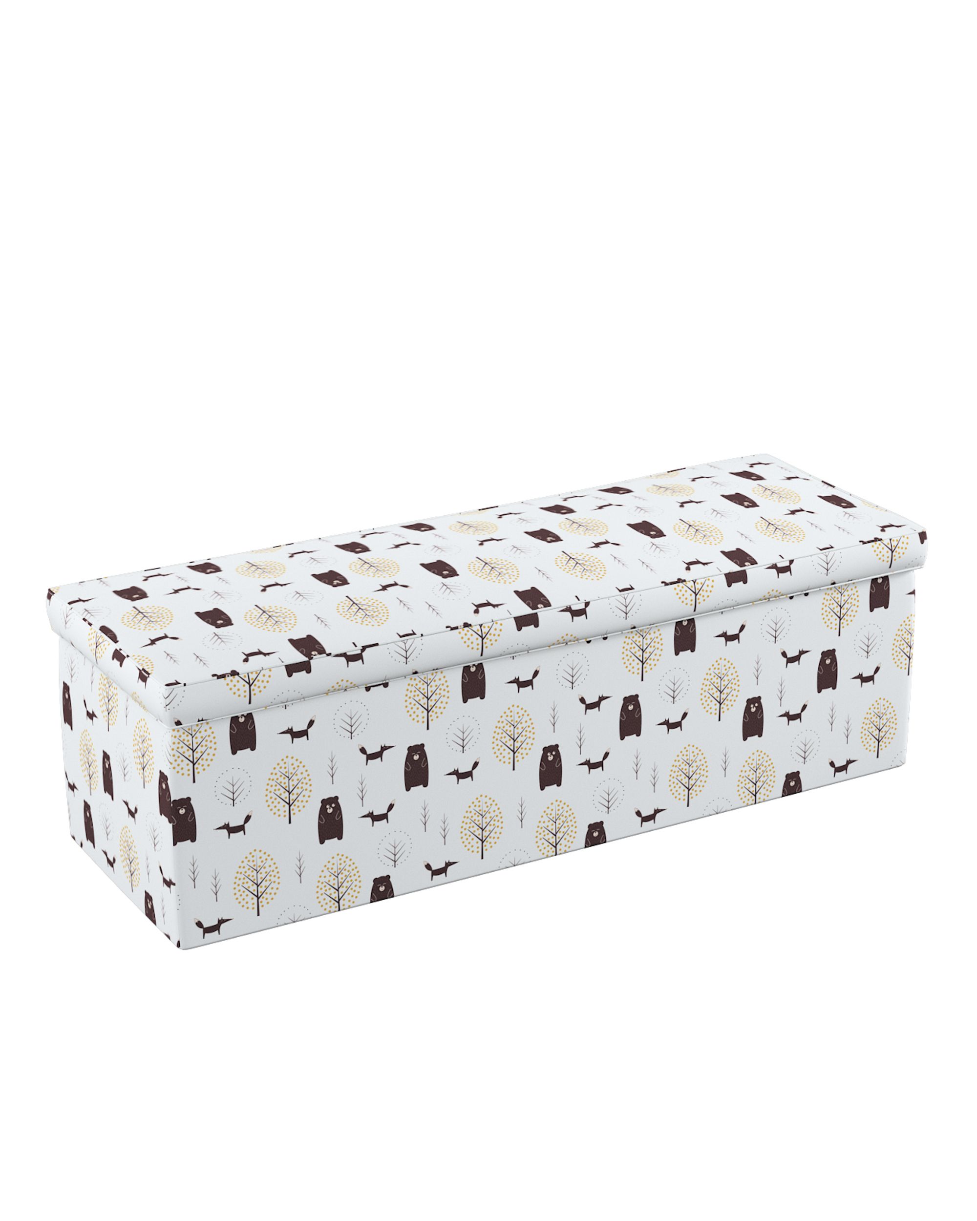 Coffre rembourré couleur marron tissu à motifs