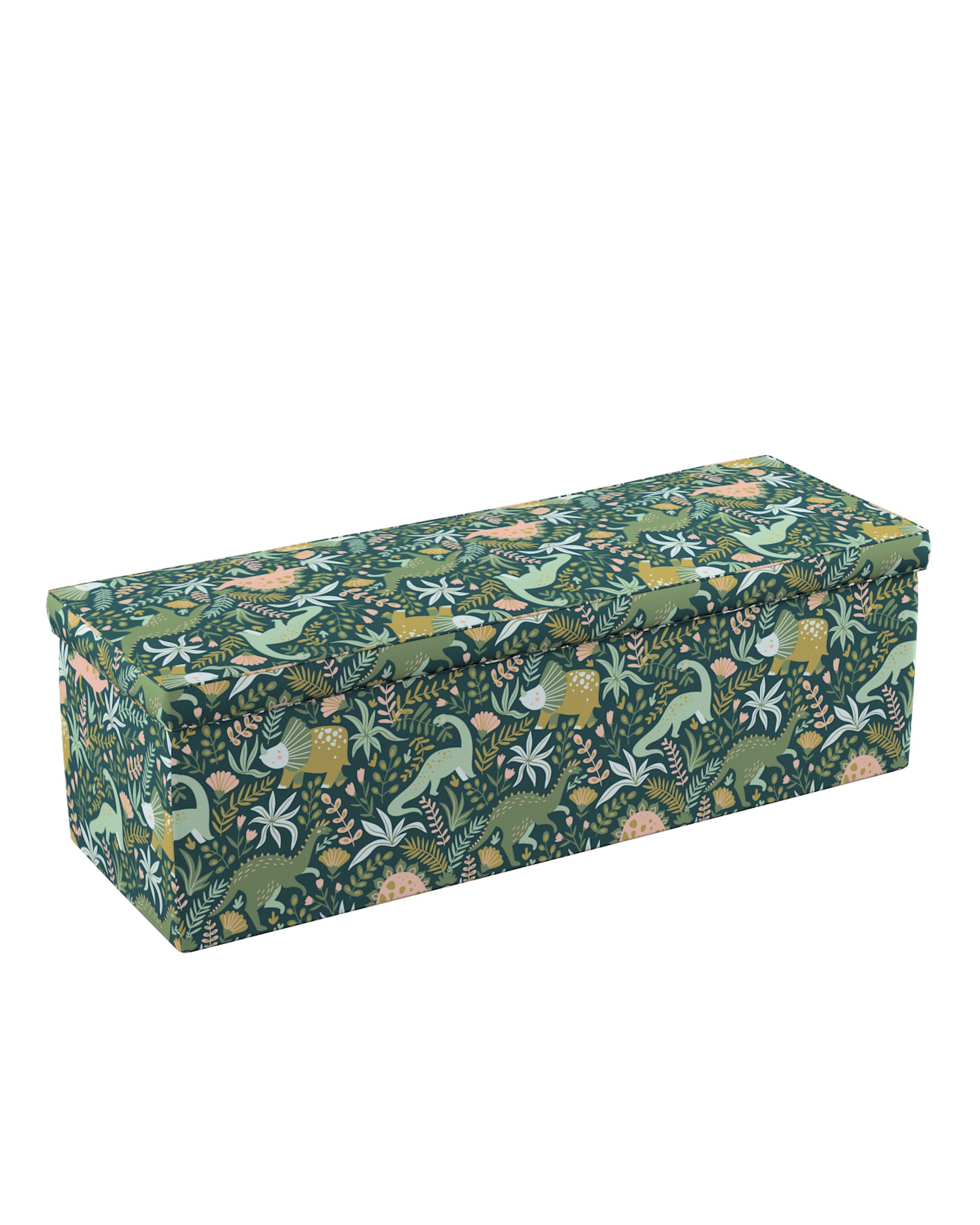 Coffre rembourré couleur vert tissu à motifs