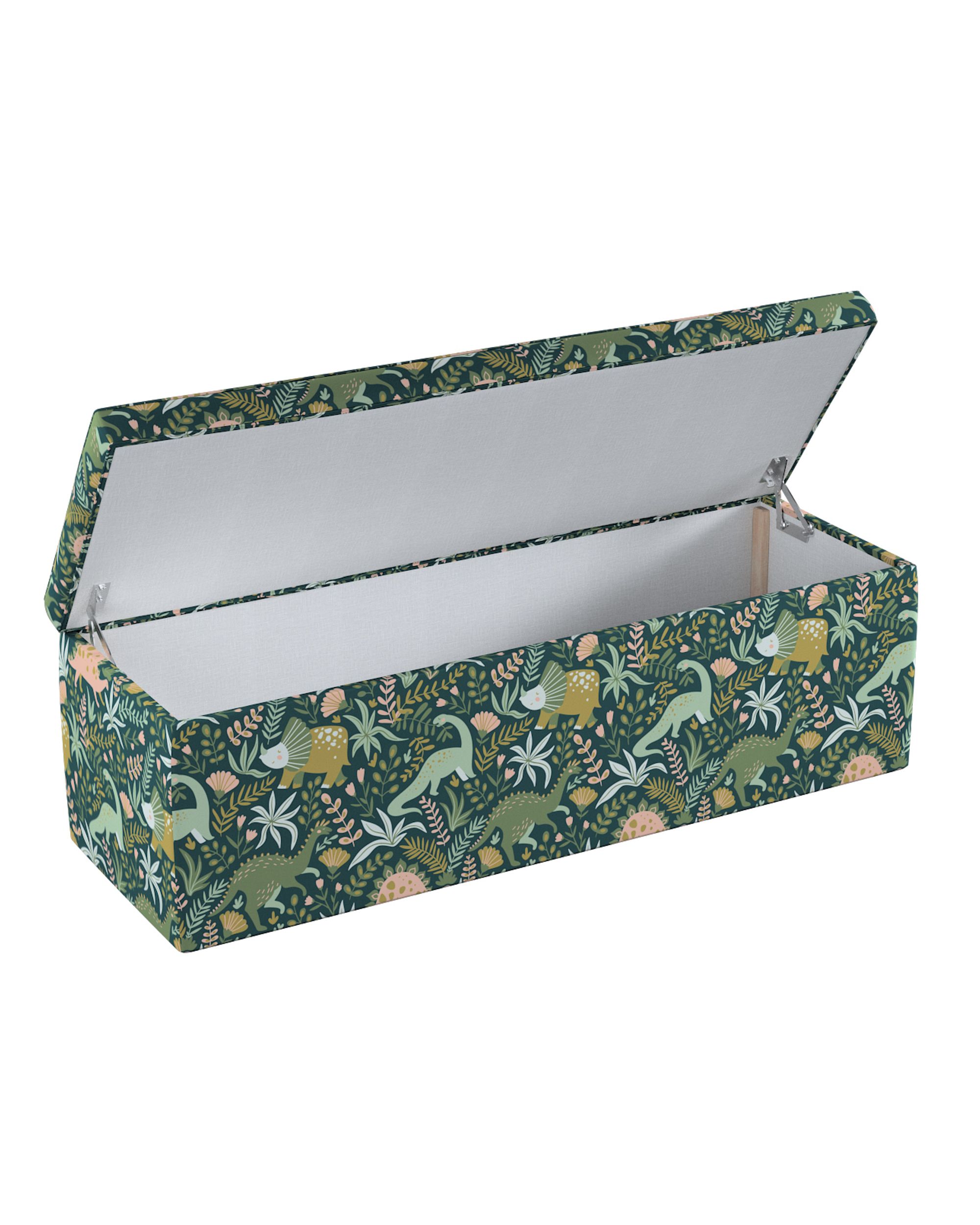 Coffre rembourré couleur vert tissu à motifs (hover)
